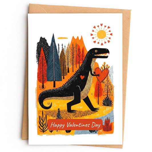 Dinosaur folk-art greeting card, blank inside