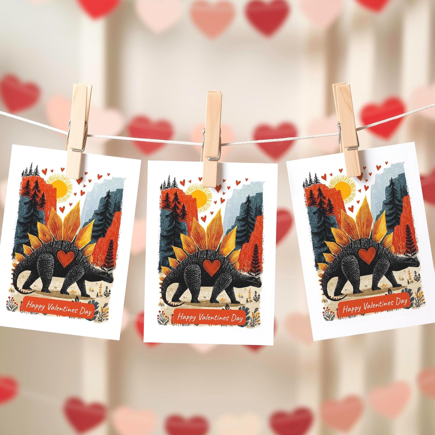 Dinosaur folk-art greeting card, blank inside