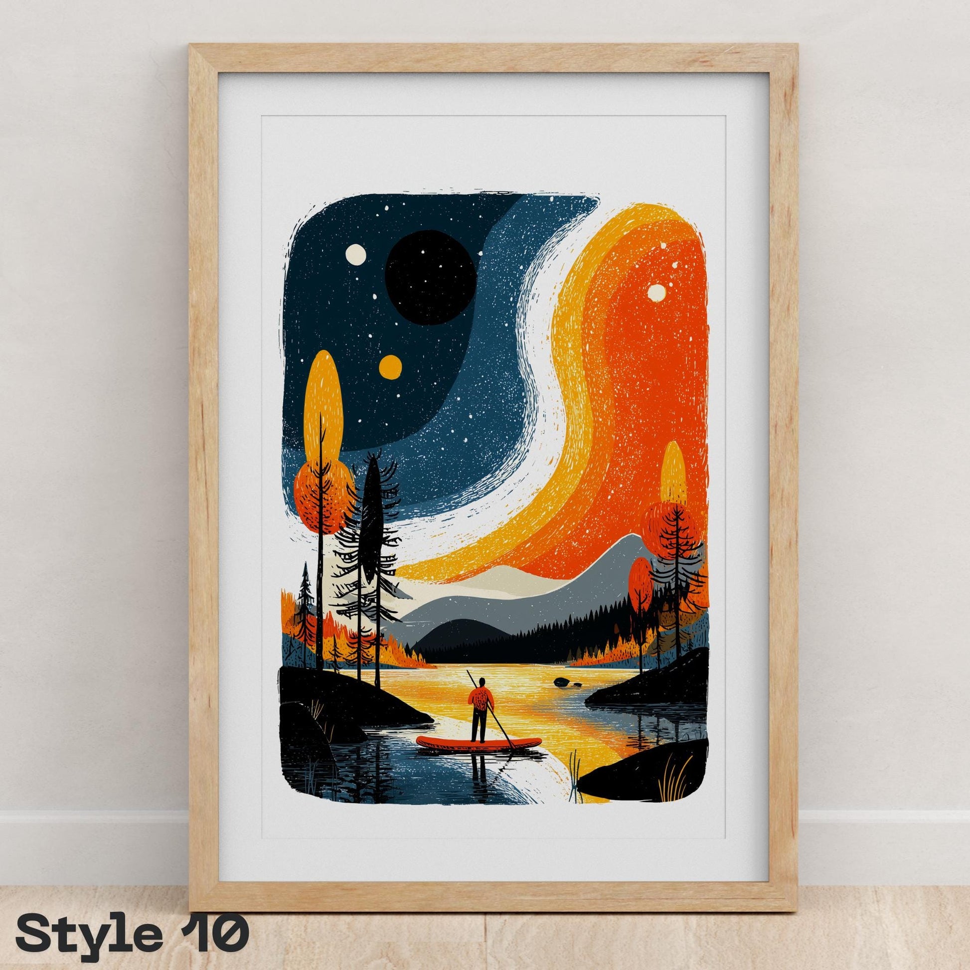 Paddle Board folk-art art print, blank inside