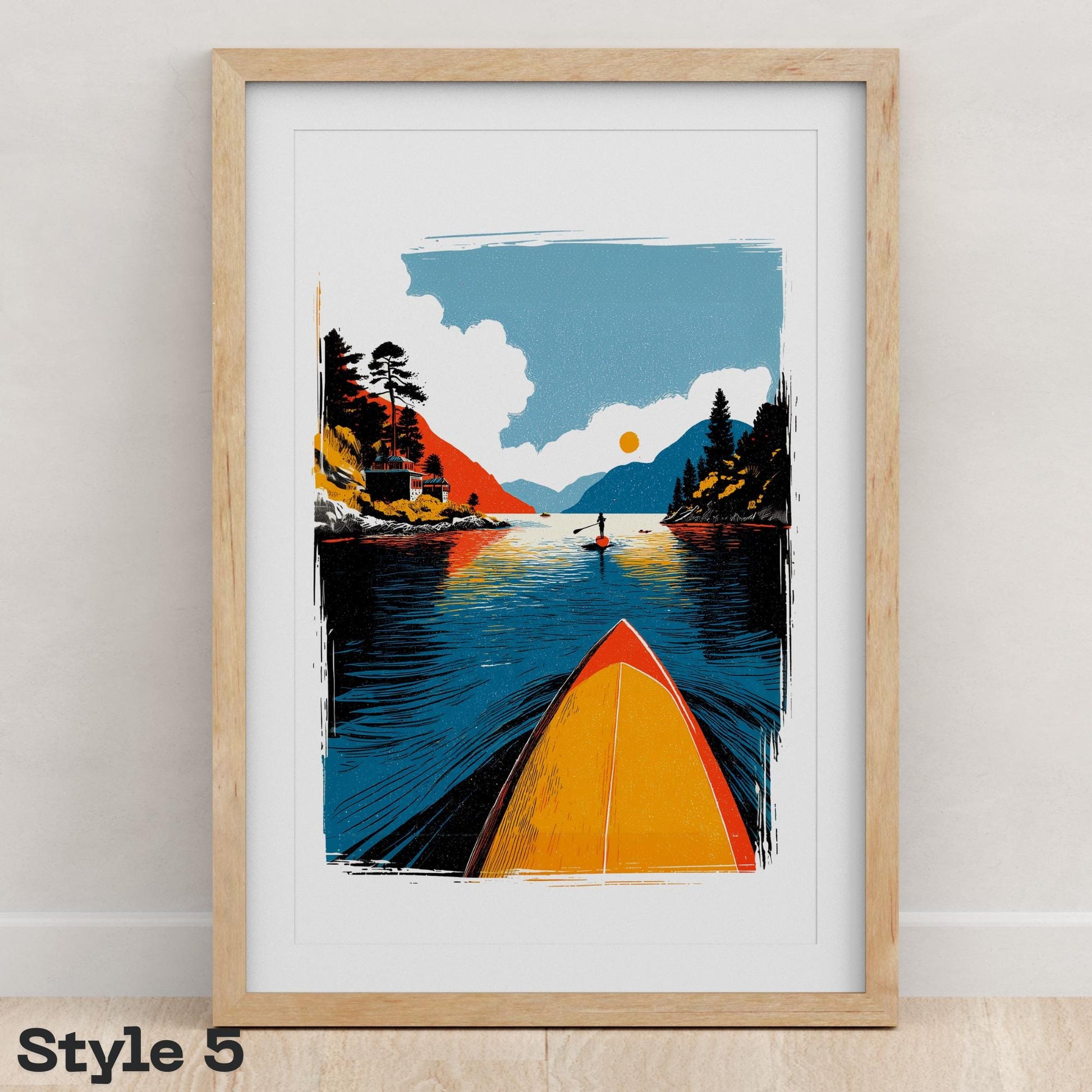 Paddle Board folk-art art print, blank inside