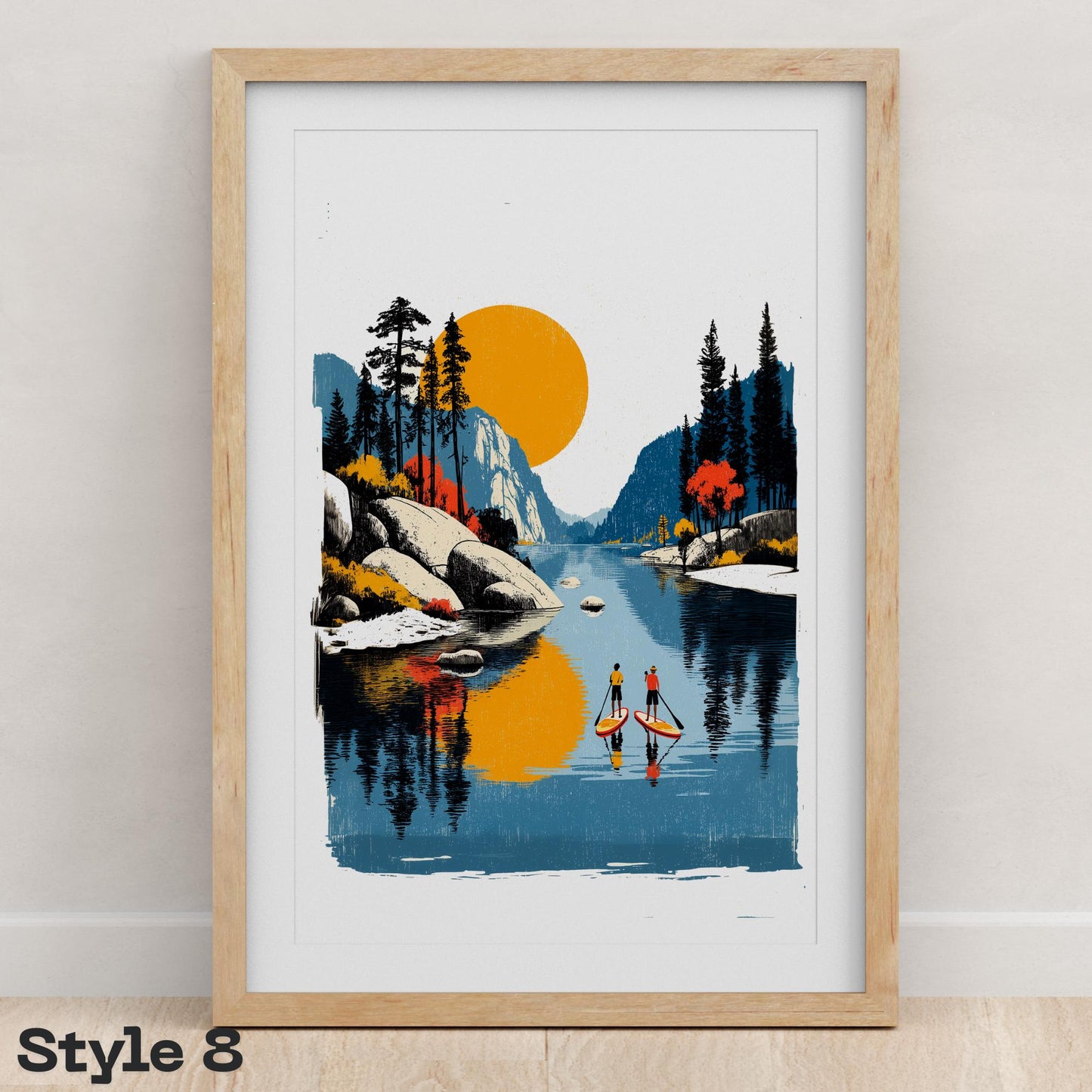 Paddle Board folk-art art print, blank inside