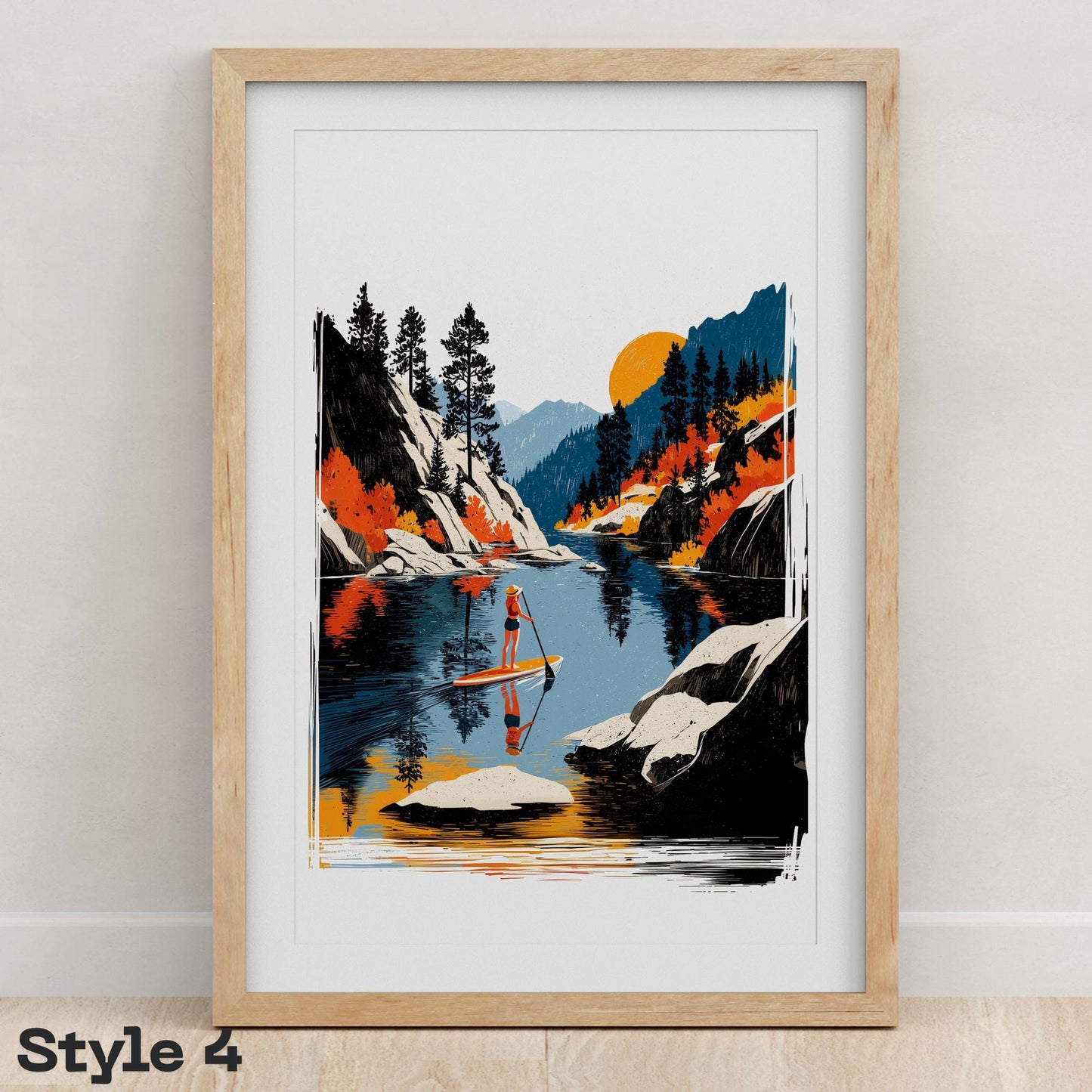 Paddle Board folk-art art print, blank inside