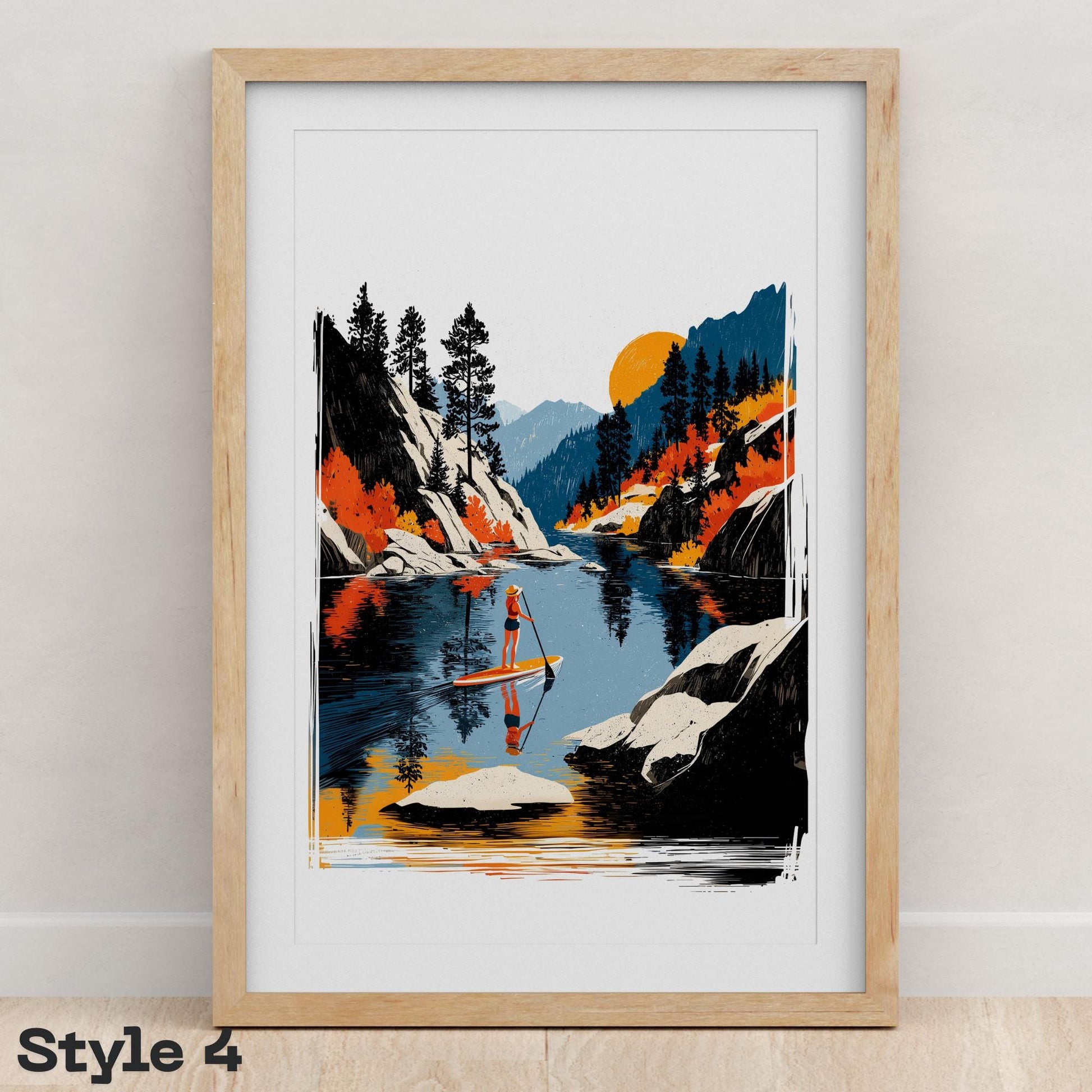 Paddle Board folk-art art print, blank inside