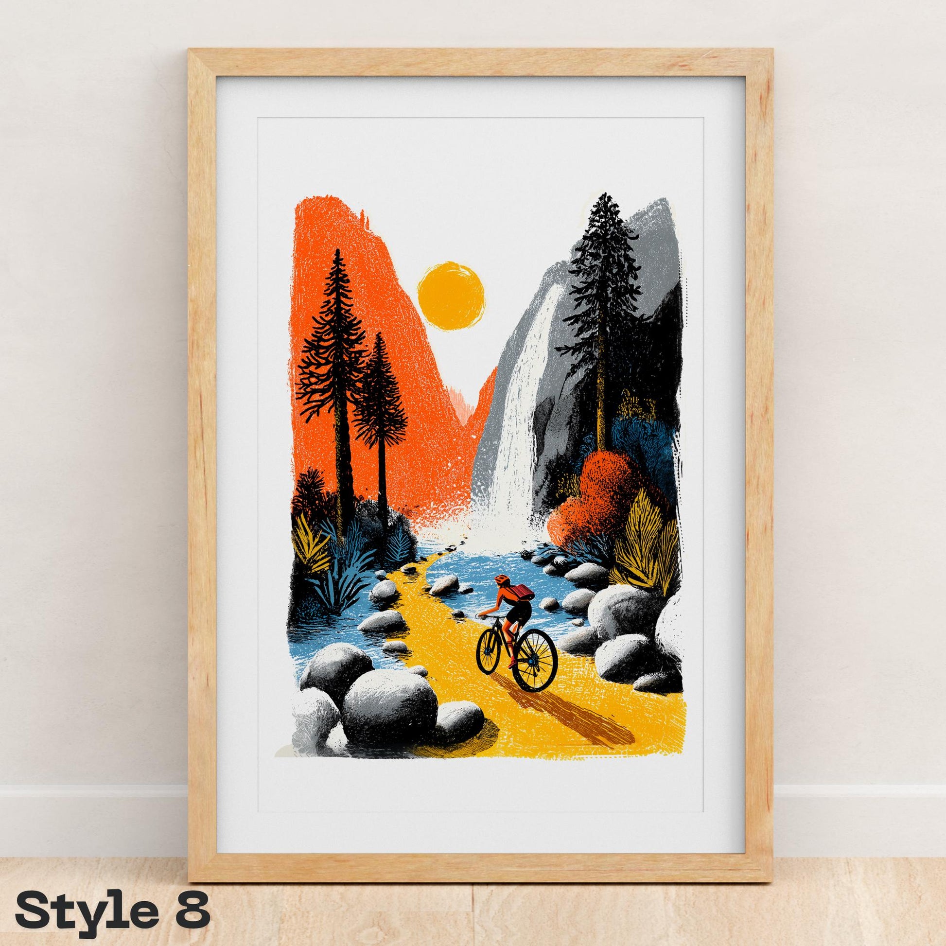 Female Mountain Bike folk-art art print, blank inside