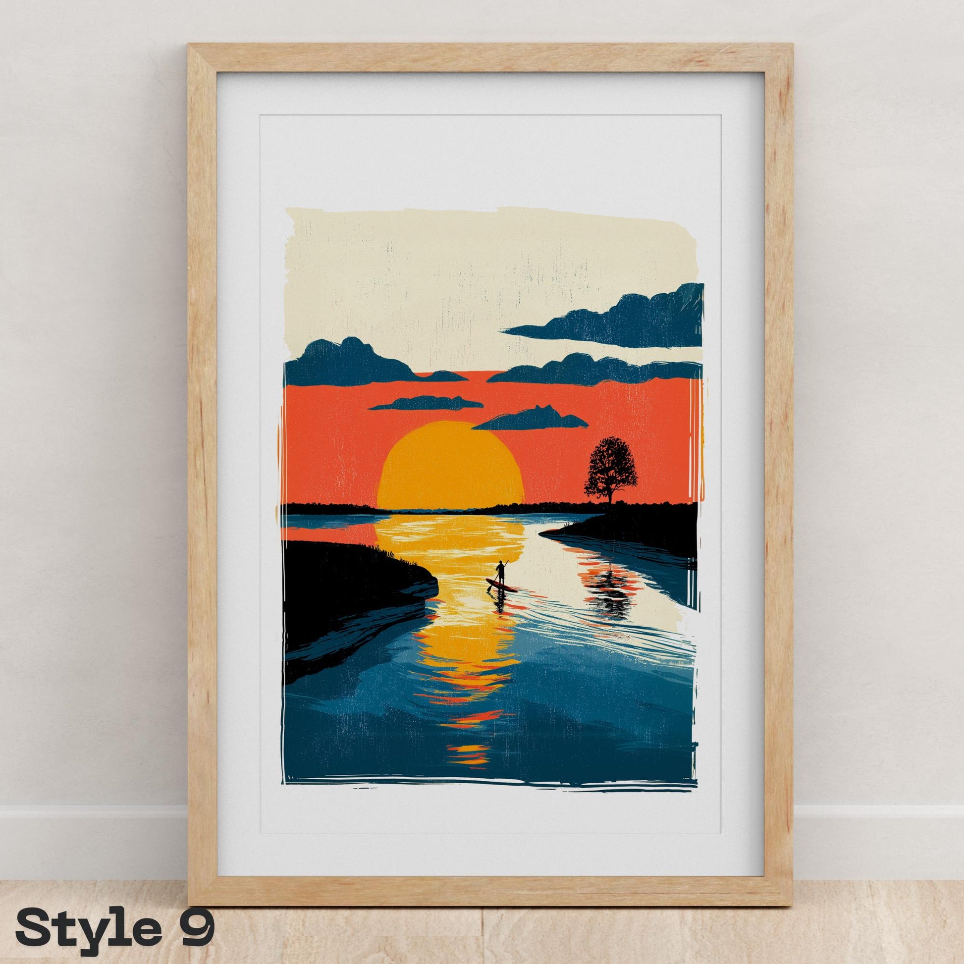 Paddle Board folk-art art print, blank inside