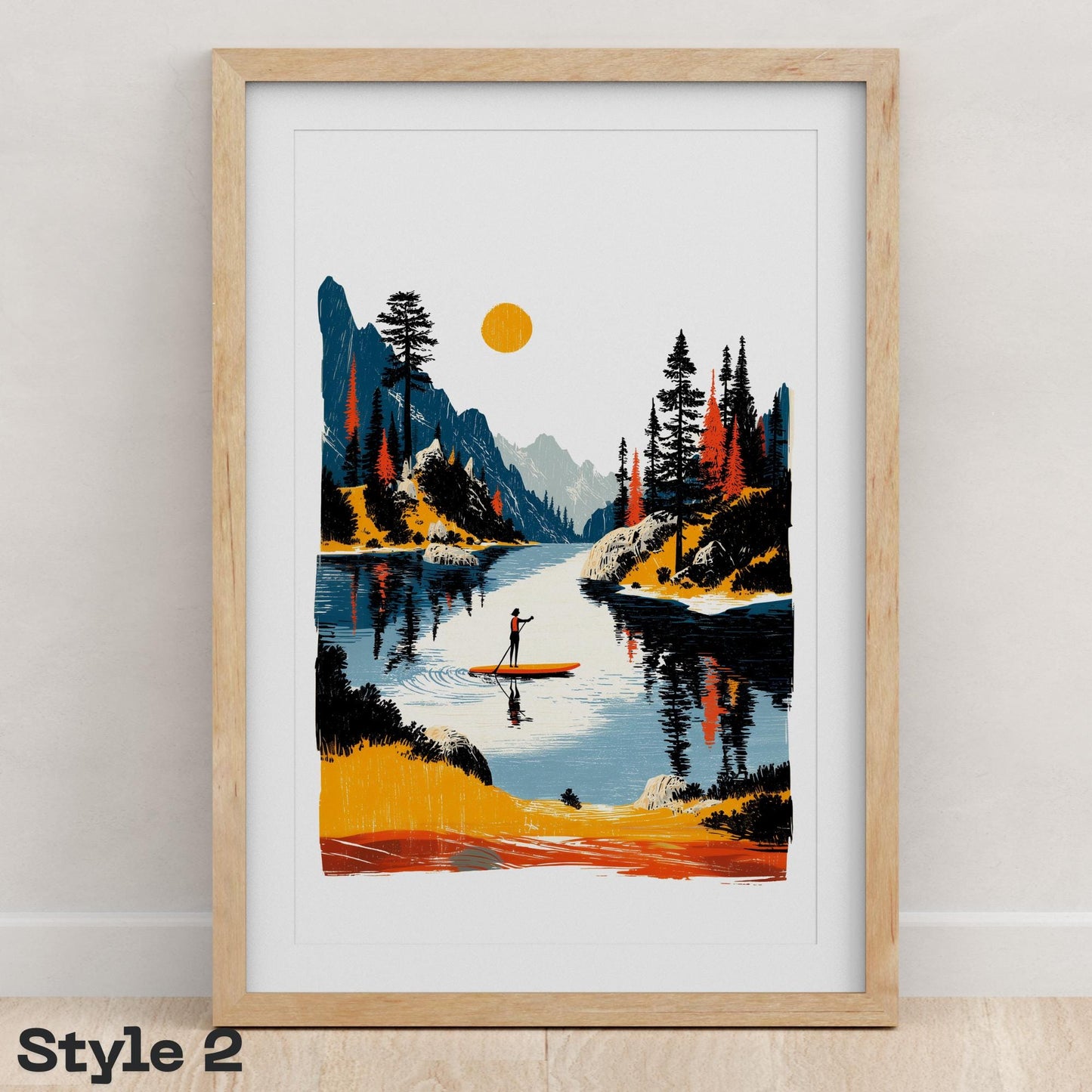 Paddle Board folk-art art print, blank inside