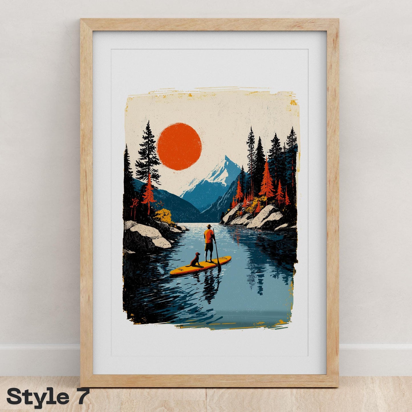 Paddle Board folk-art art print, blank inside