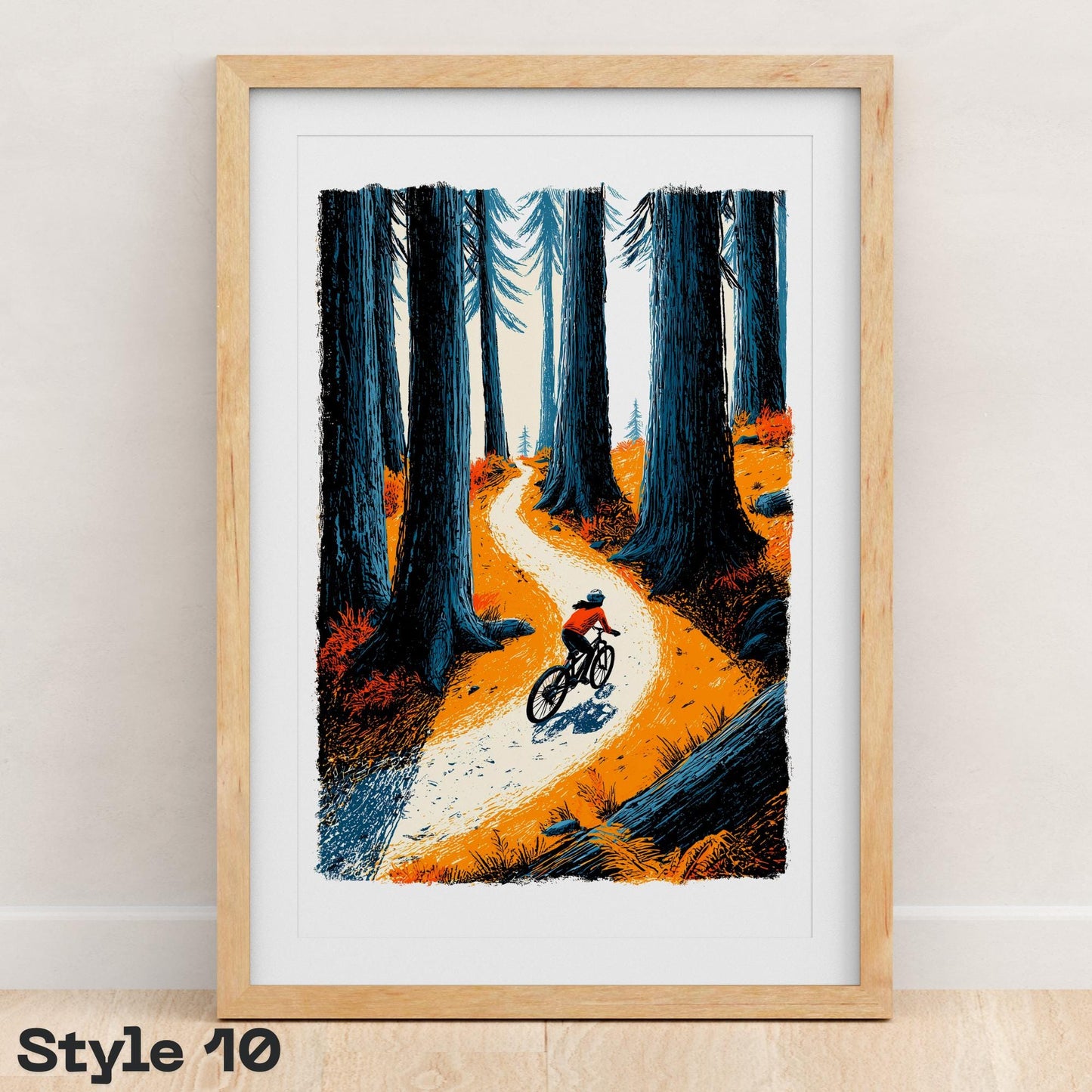 Female Mountain Bike folk-art art print, blank inside