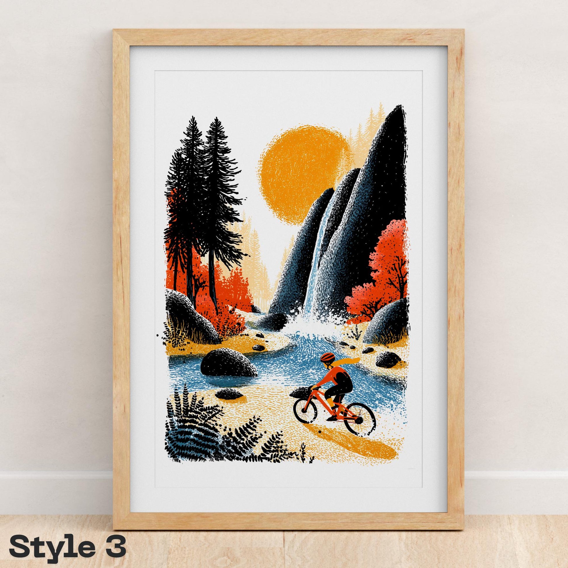 Female Mountain Bike folk-art art print, blank inside