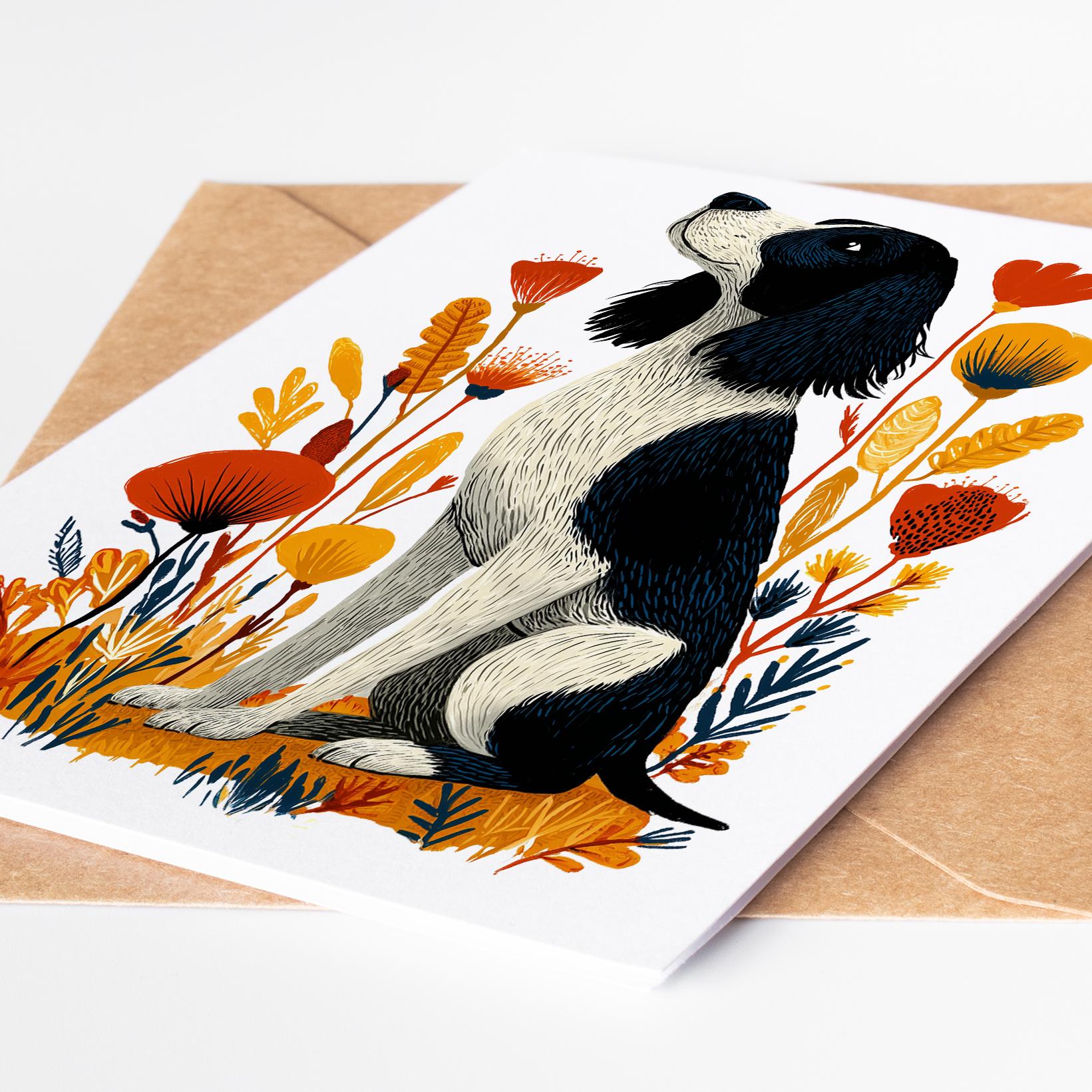 Springer Spaniel folk-art greeting card, blank inside