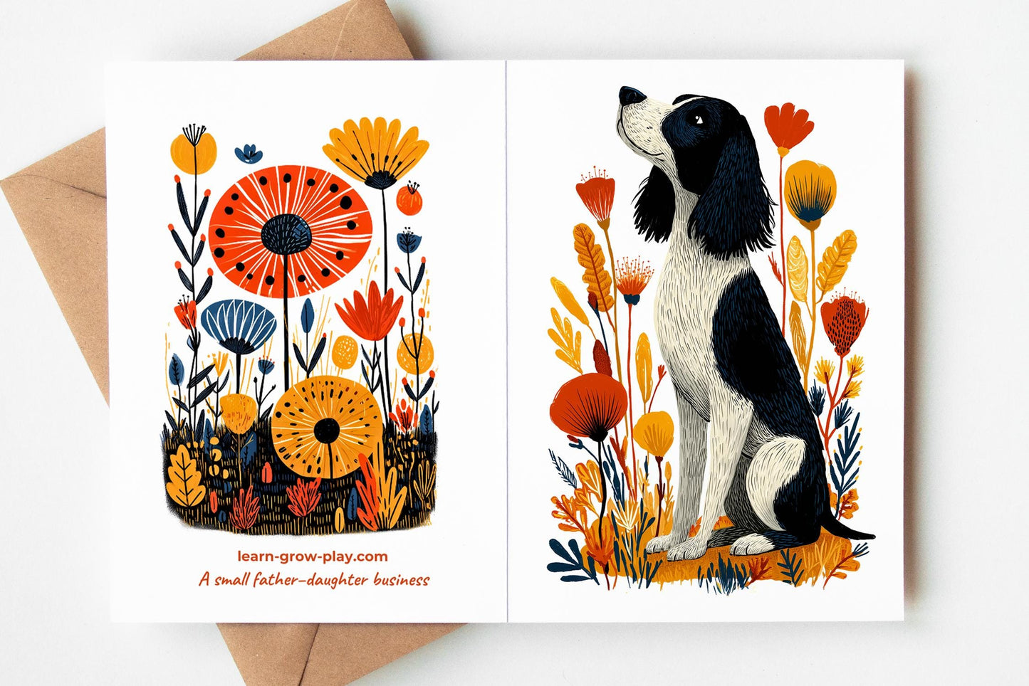 Springer Spaniel folk-art greeting card, blank inside