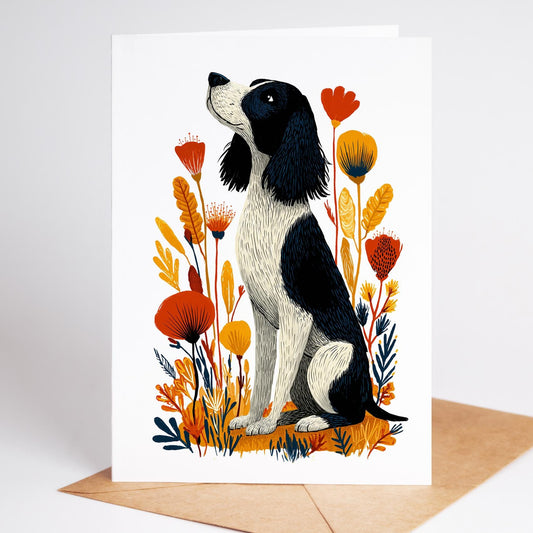Springer Spaniel folk-art greeting card, blank inside
