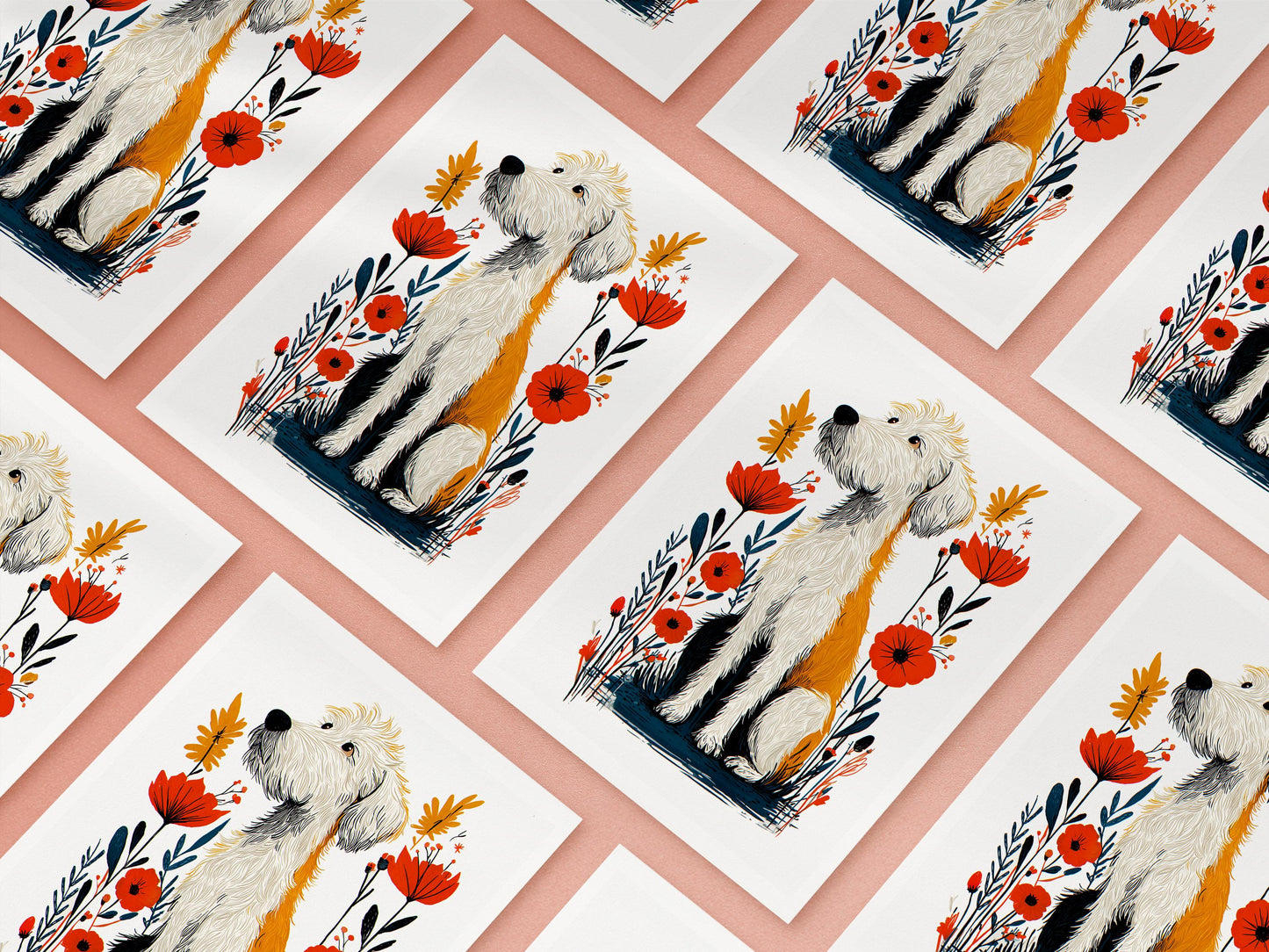 Labradoodle folk-art greeting card, blank inside