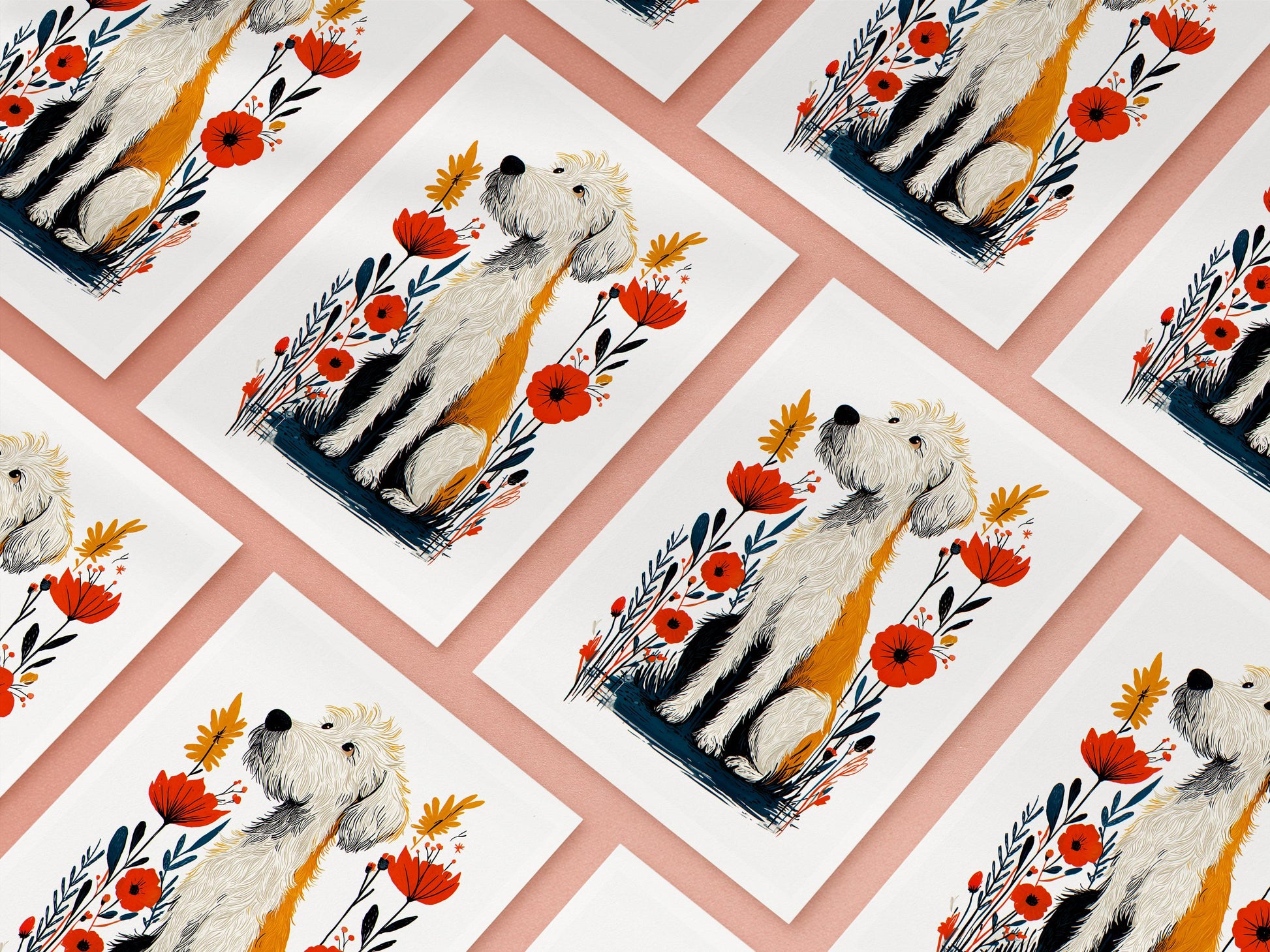 Labradoodle folk-art greeting card, blank inside