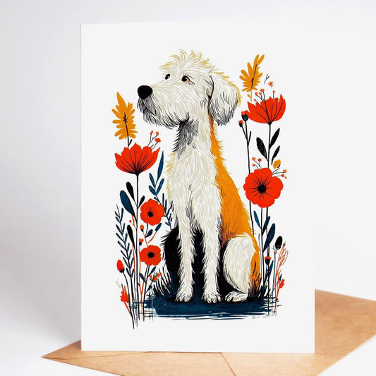 Labradoodle folk-art greeting card, blank inside