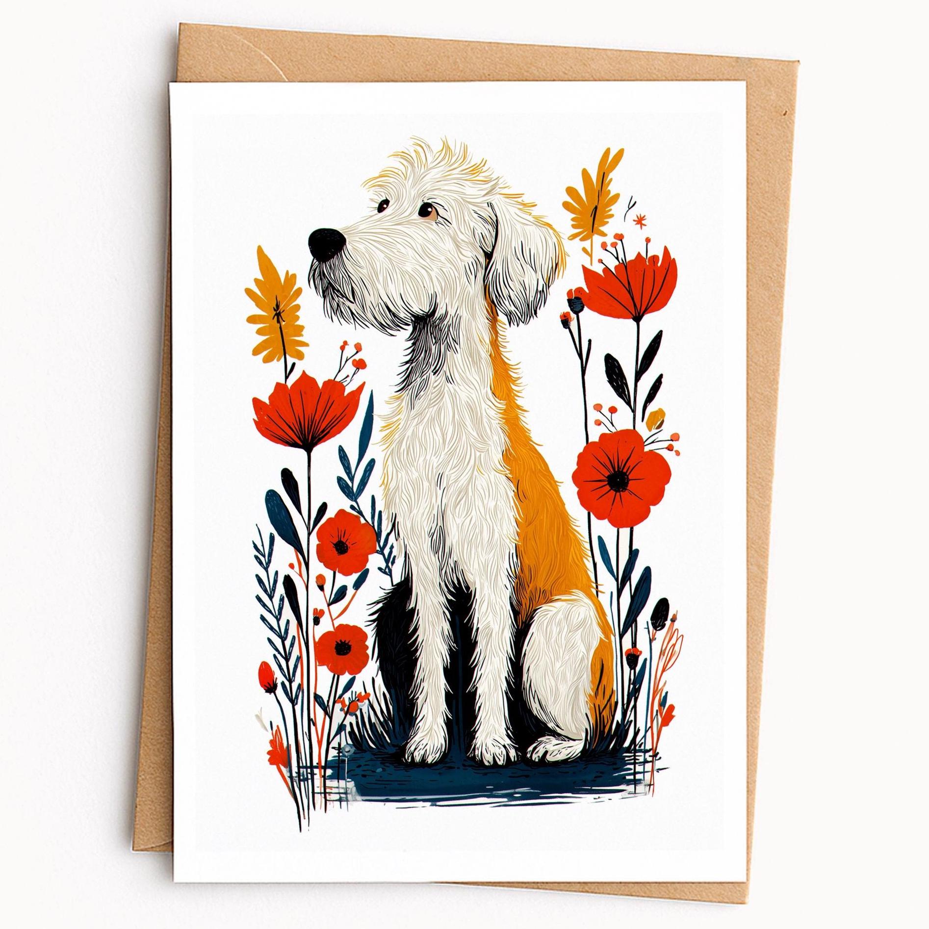Labradoodle folk-art greeting card, blank inside