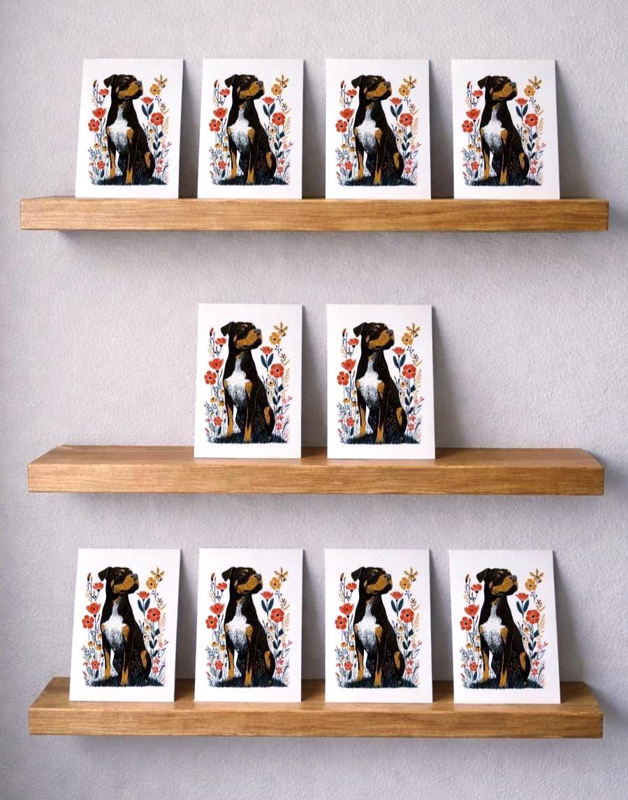 Rottweiler folk-art greeting card, blank inside