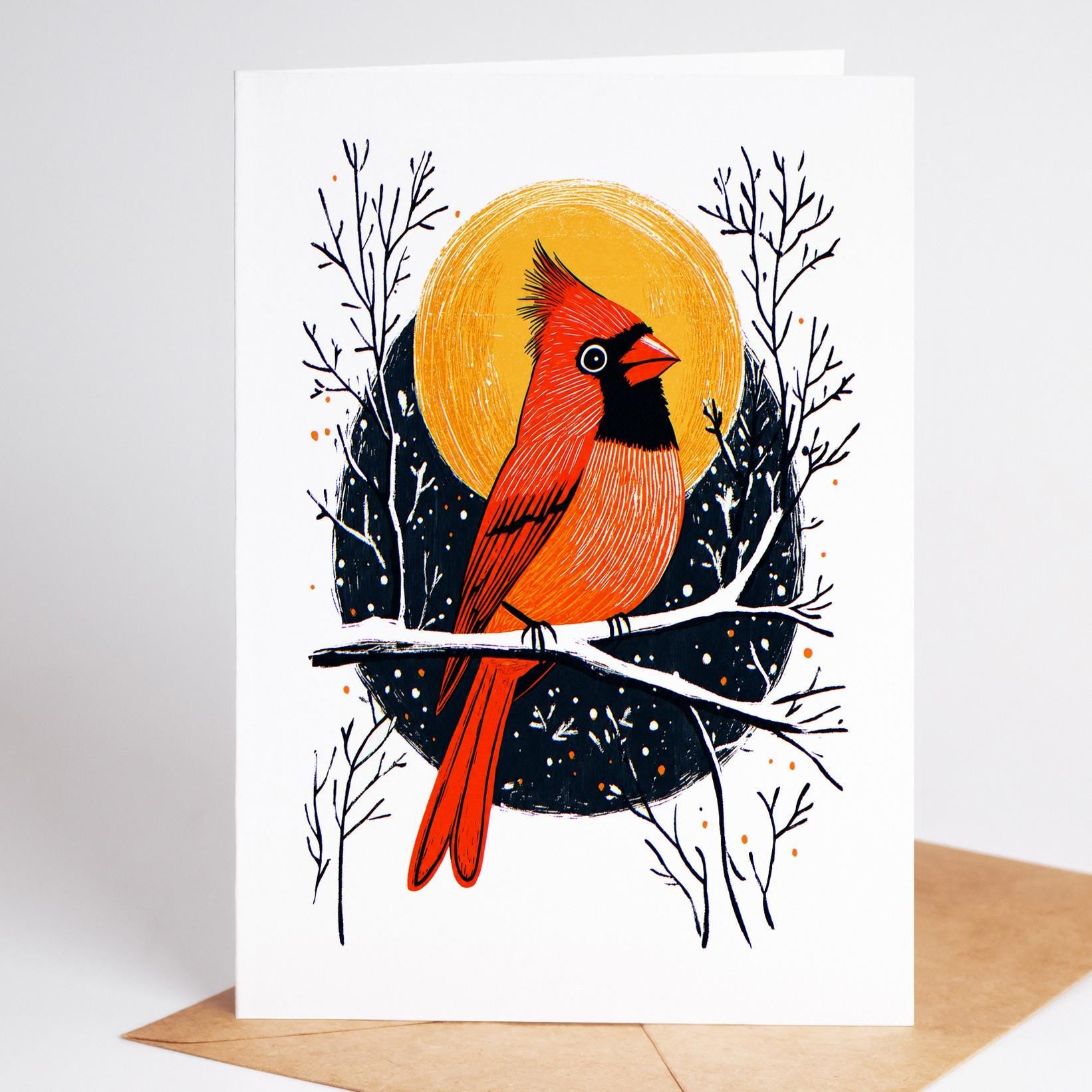 Bird Lover folk-art greeting card, blank inside