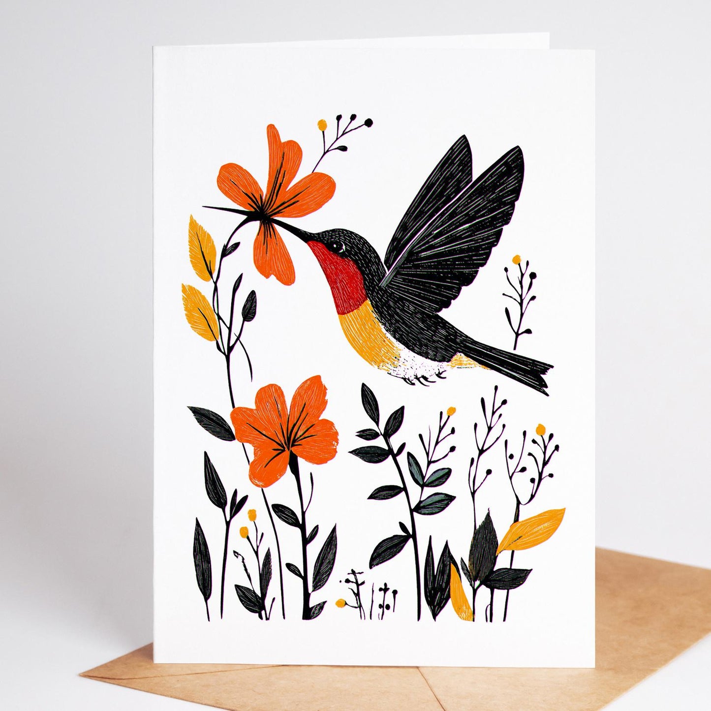 Bird Lover folk-art greeting card, blank inside