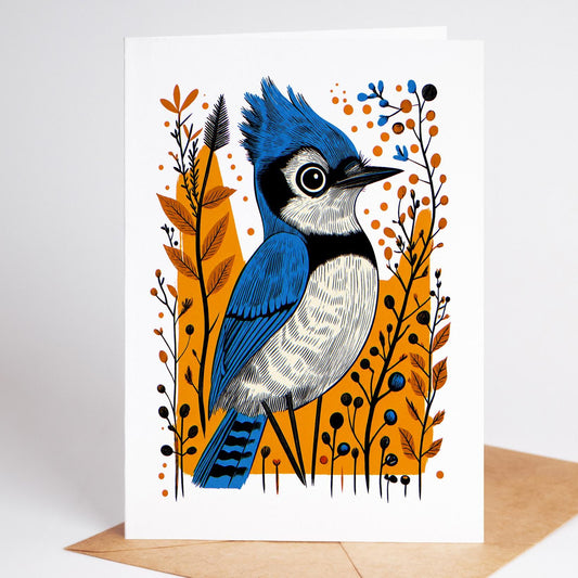 Bird Lover folk-art greeting card, blank inside