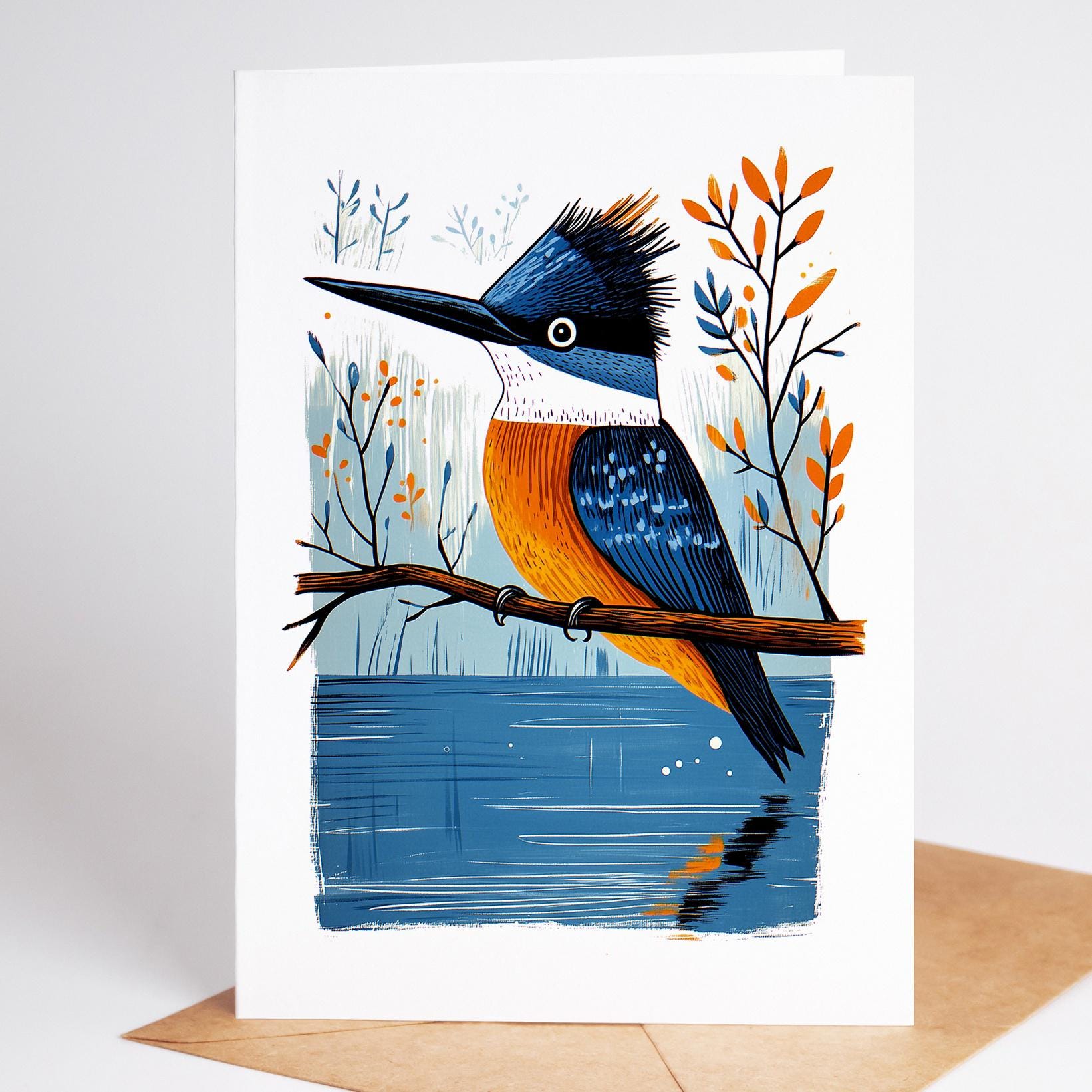 Bird Lover folk-art greeting card, blank inside