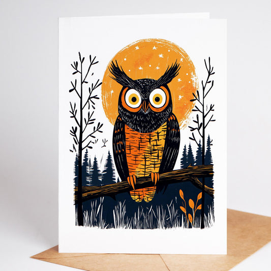 Bird Lover folk-art greeting card, blank inside