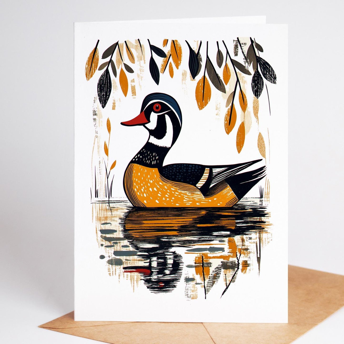 Bird Lover folk-art greeting card, blank inside