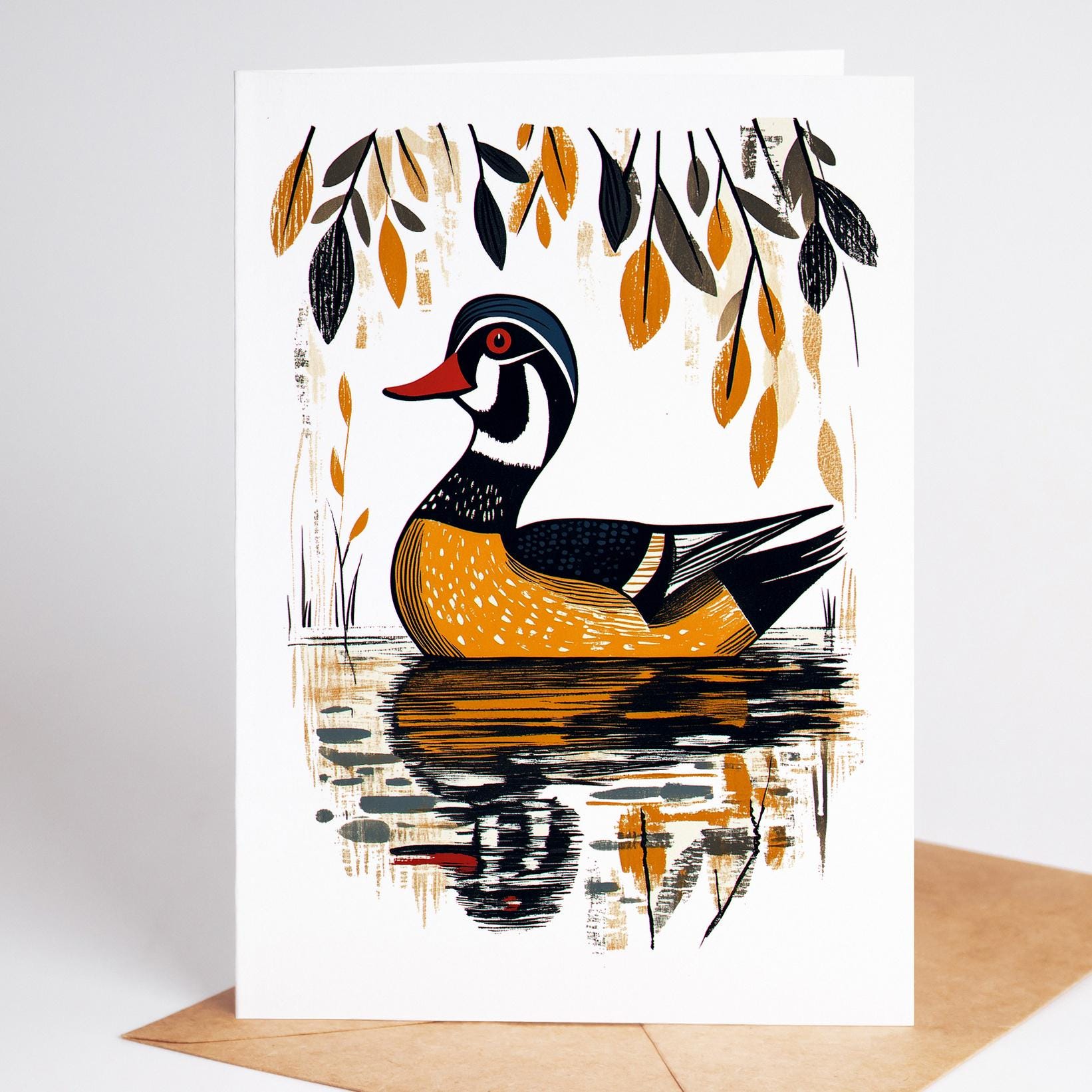 Bird Lover folk-art greeting card, blank inside
