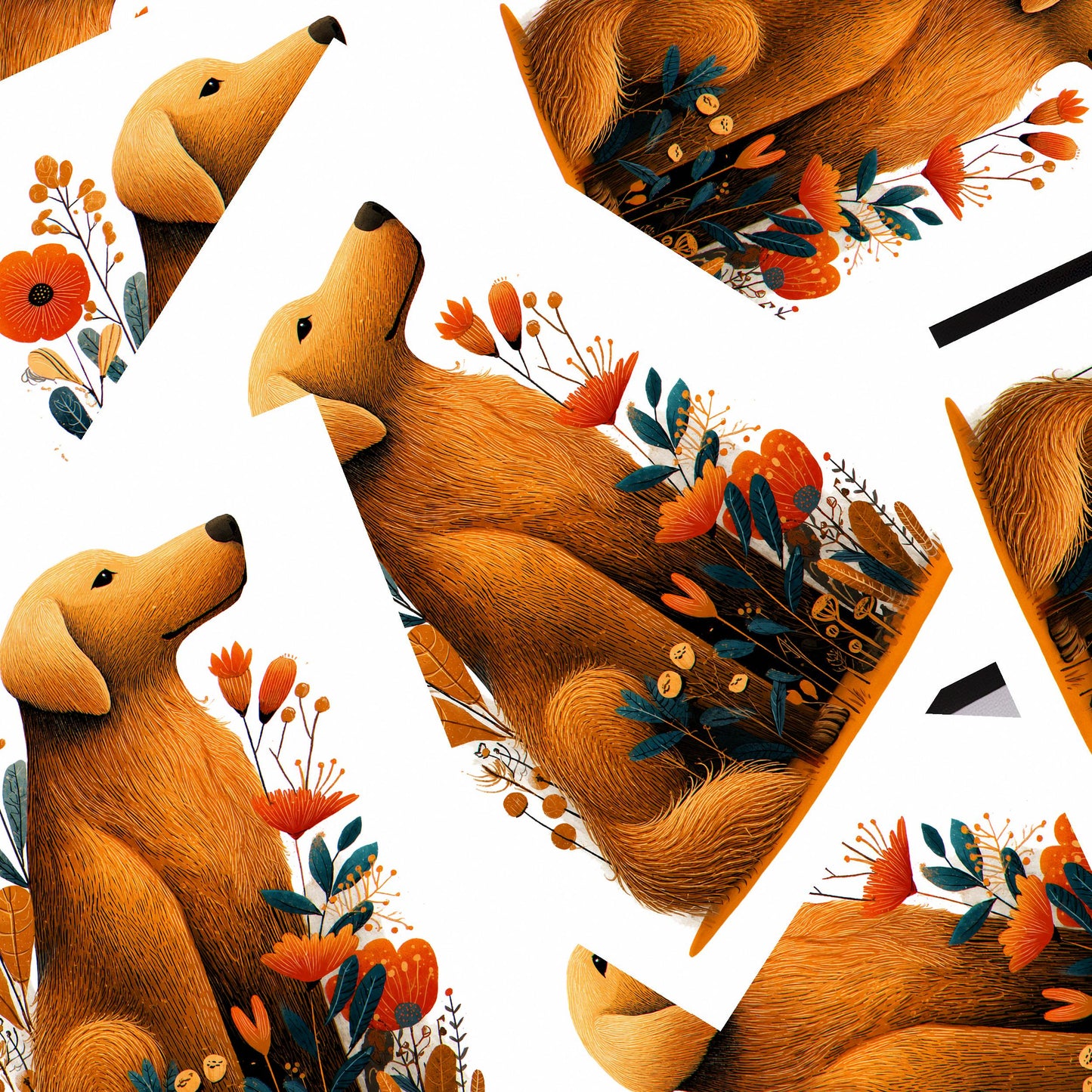 Golden Retriever folk-art greeting card, blank inside