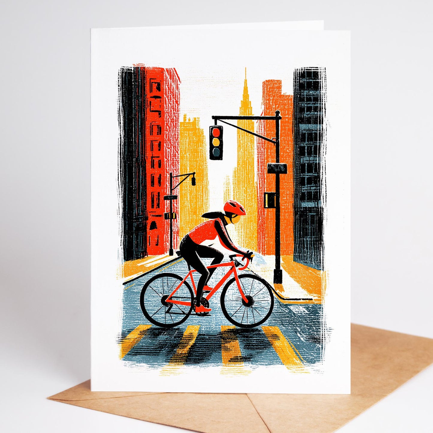Cycling folk-art greeting card, blank inside