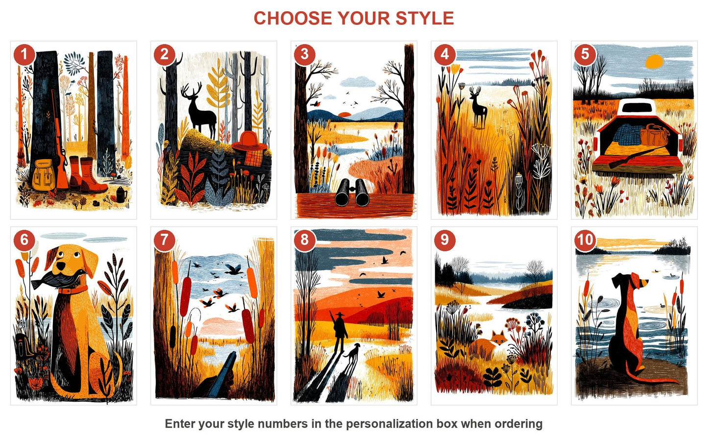 Hunting folk-art greeting card, blank inside