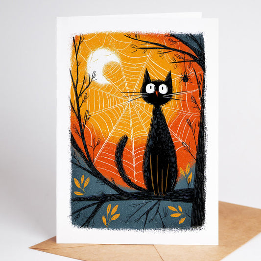Cat folk-art greeting card, blank inside