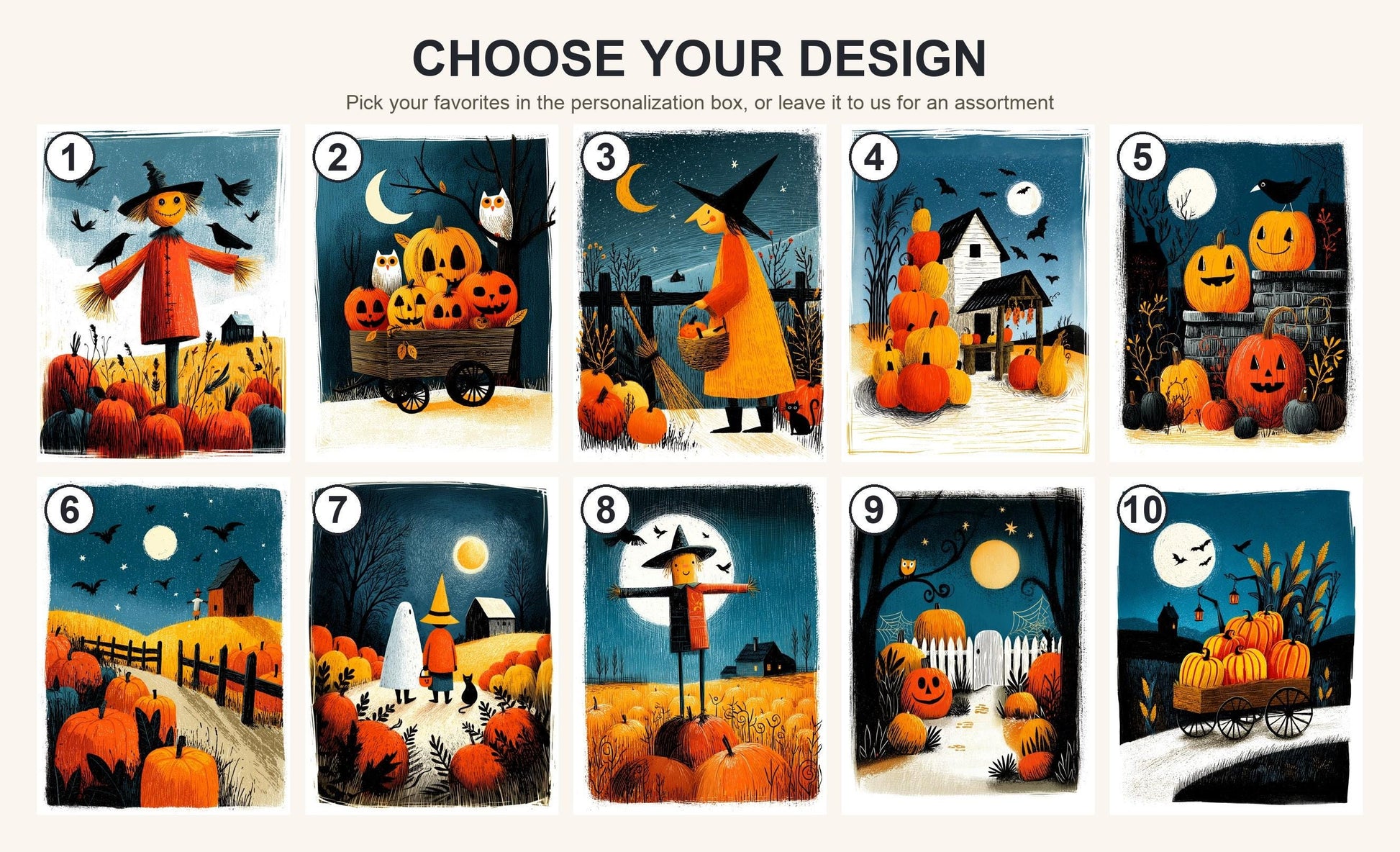Pumpkin folk-art greeting card, blank inside