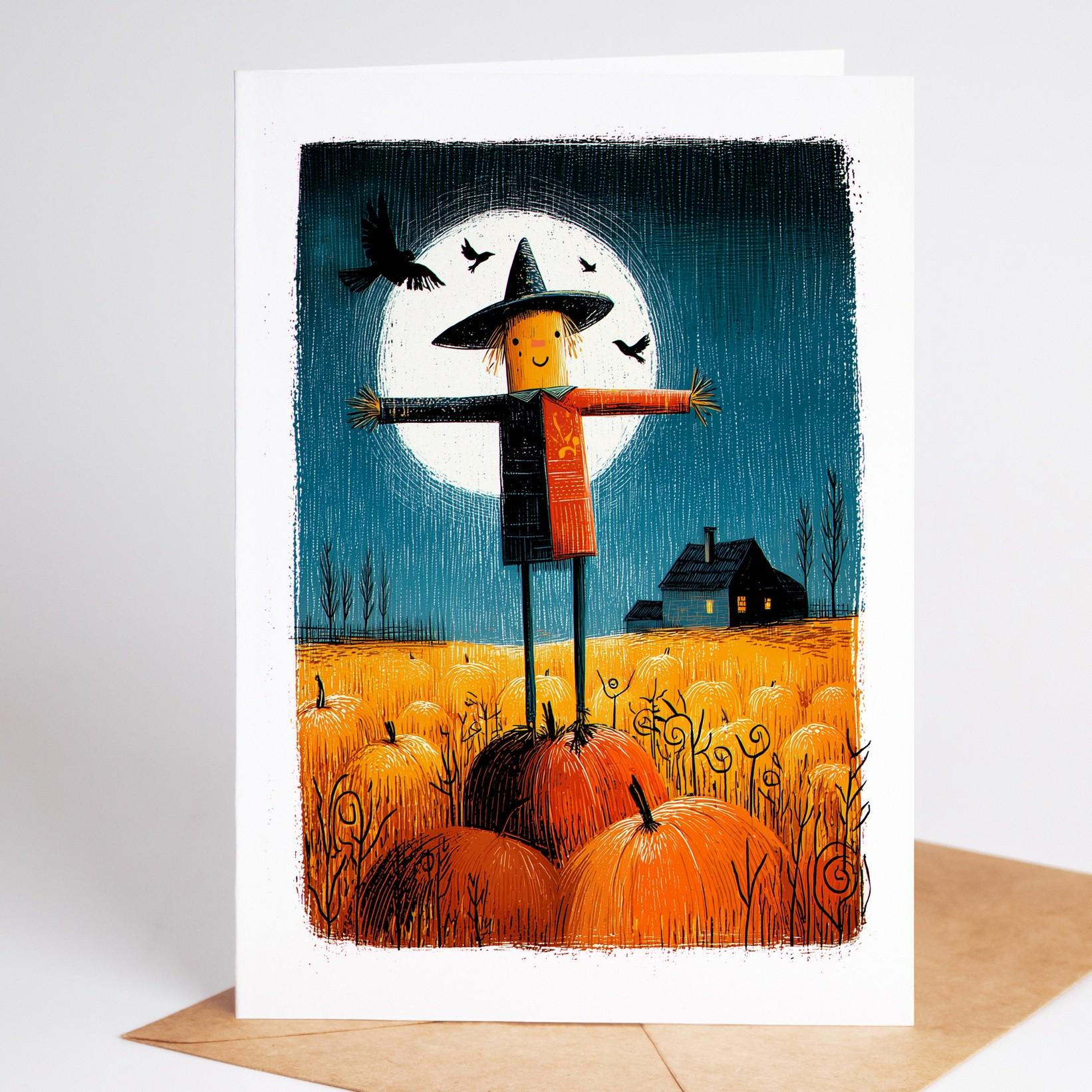 Pumpkin folk-art greeting card, blank inside