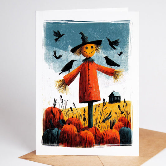 Pumpkin folk-art greeting card, blank inside