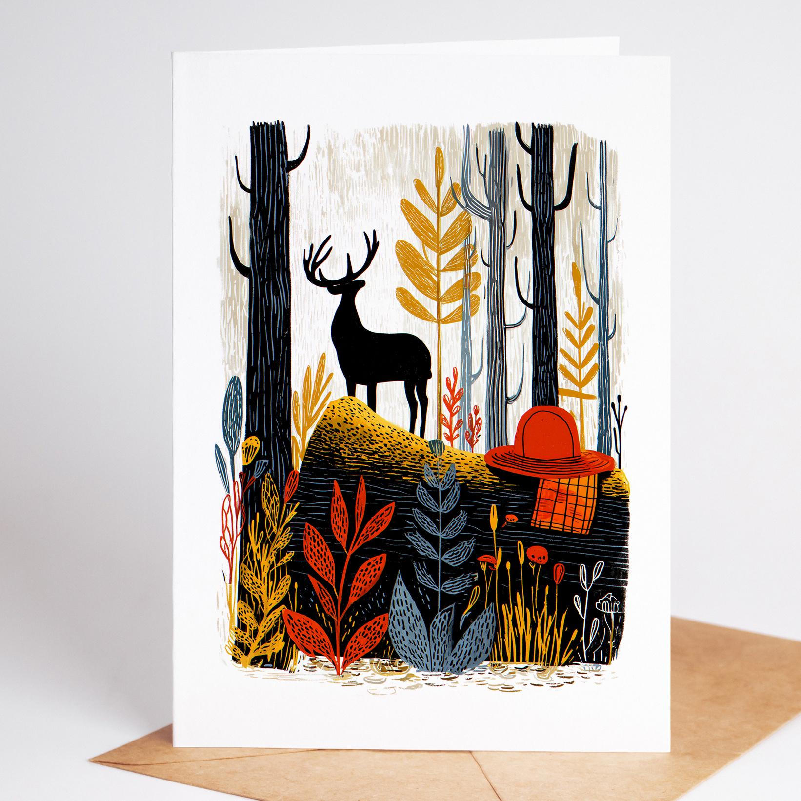 Hunting folk-art greeting card, blank inside