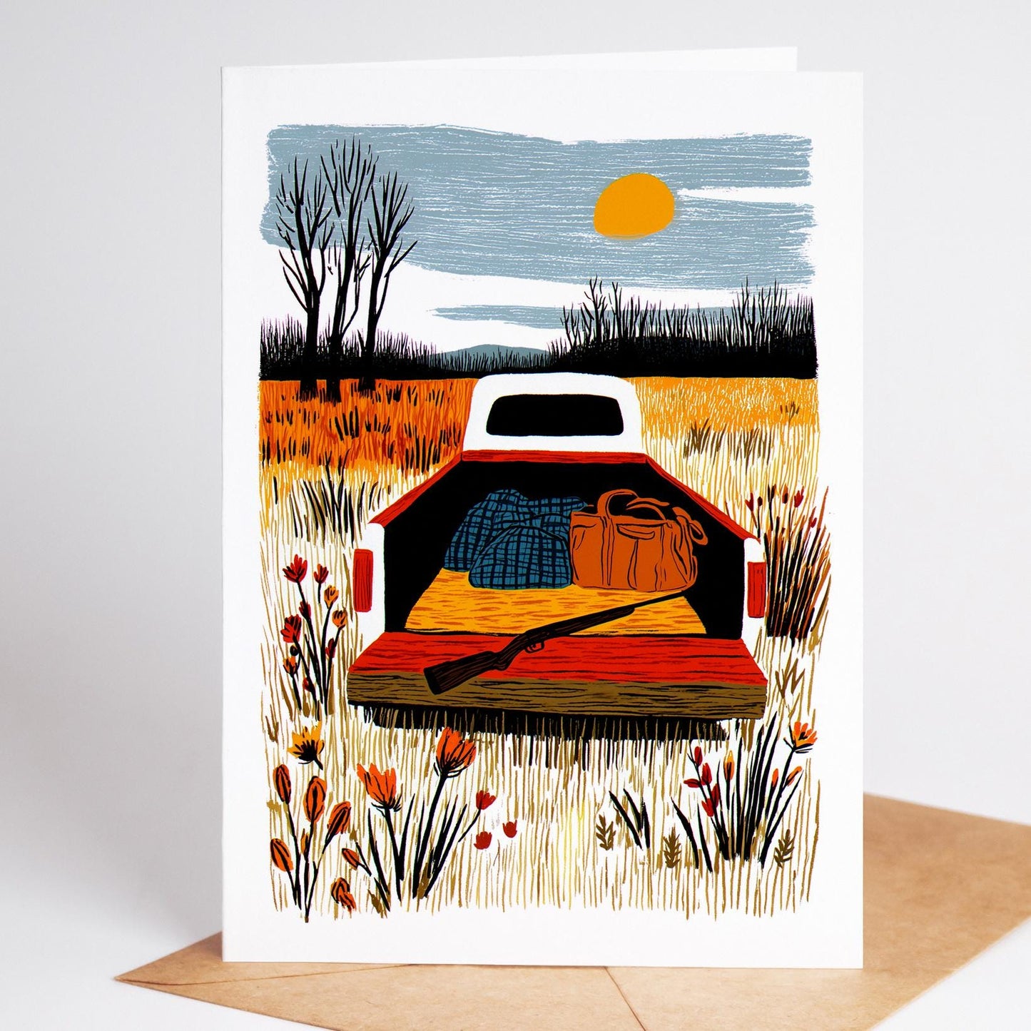 Hunting folk-art greeting card, blank inside