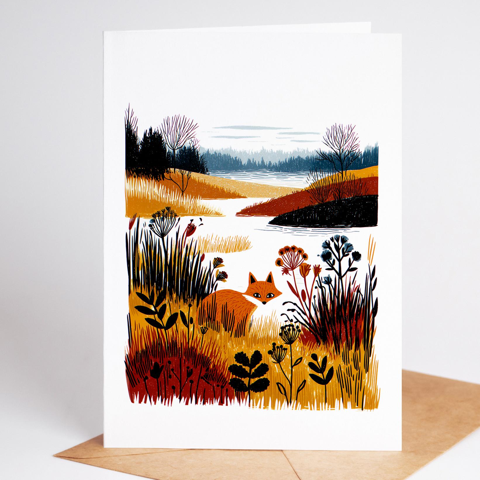 Hunting folk-art greeting card, blank inside