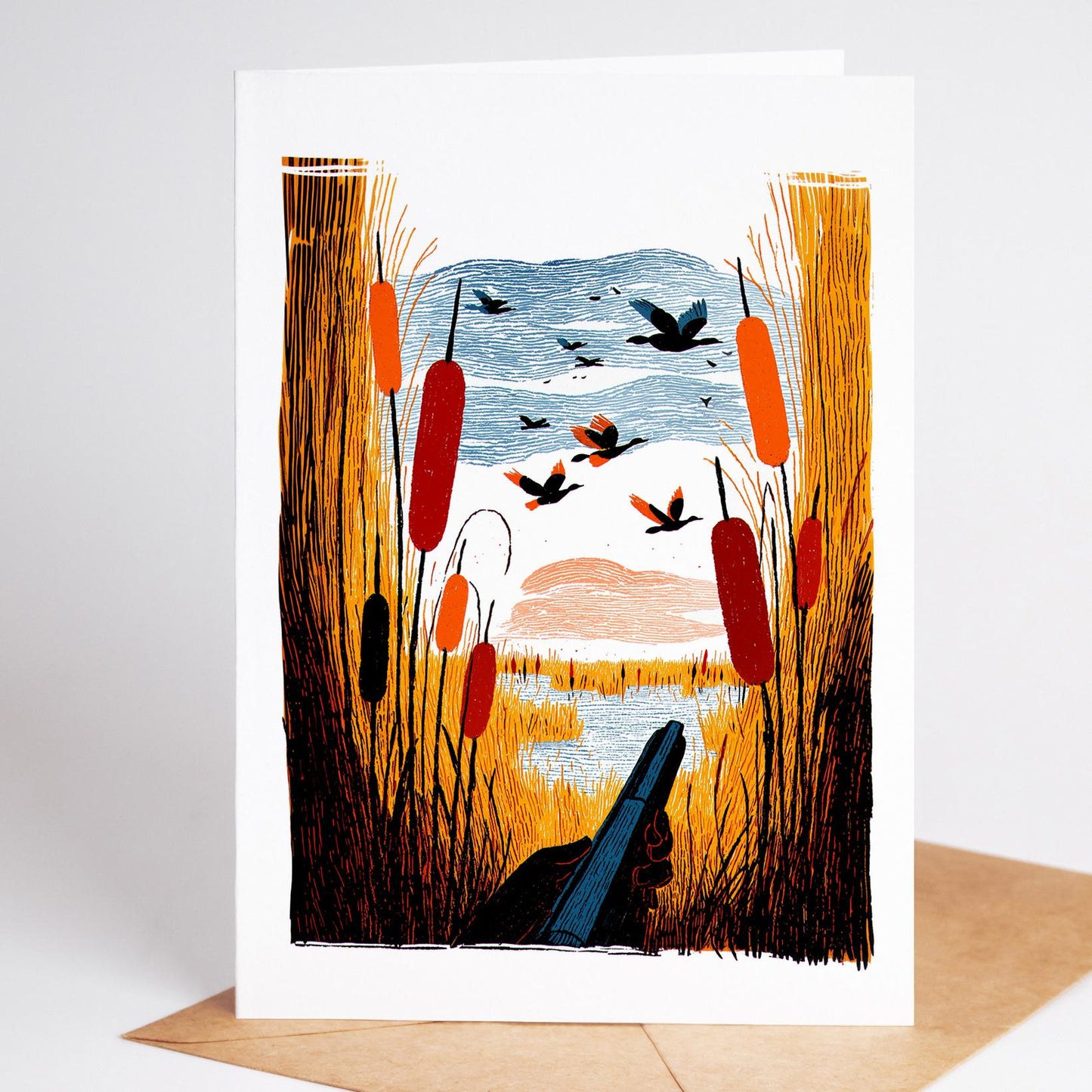 Hunting folk-art greeting card, blank inside