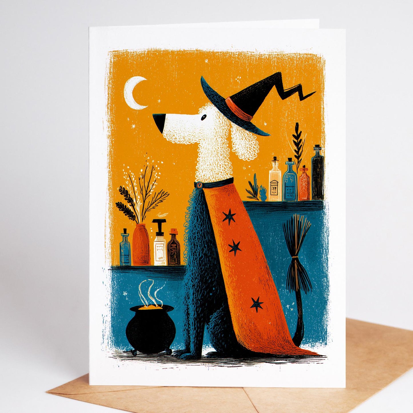 Dog folk-art greeting card, blank inside