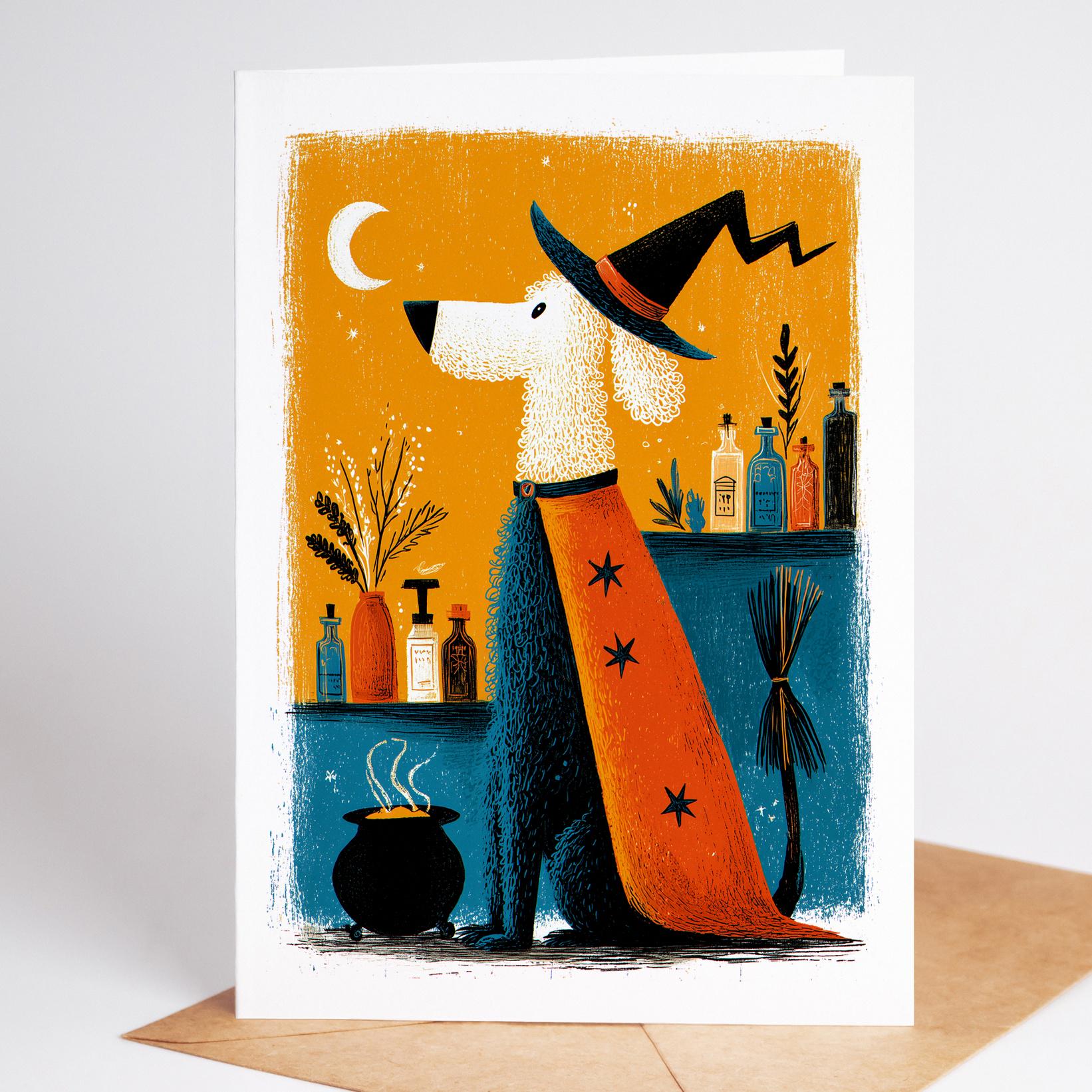 Dog folk-art greeting card, blank inside