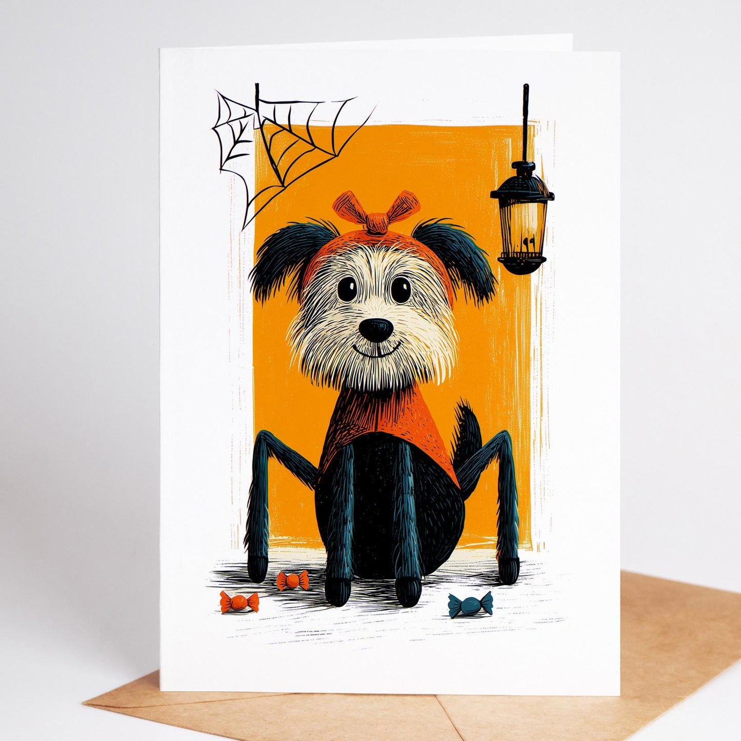 Dog folk-art greeting card, blank inside