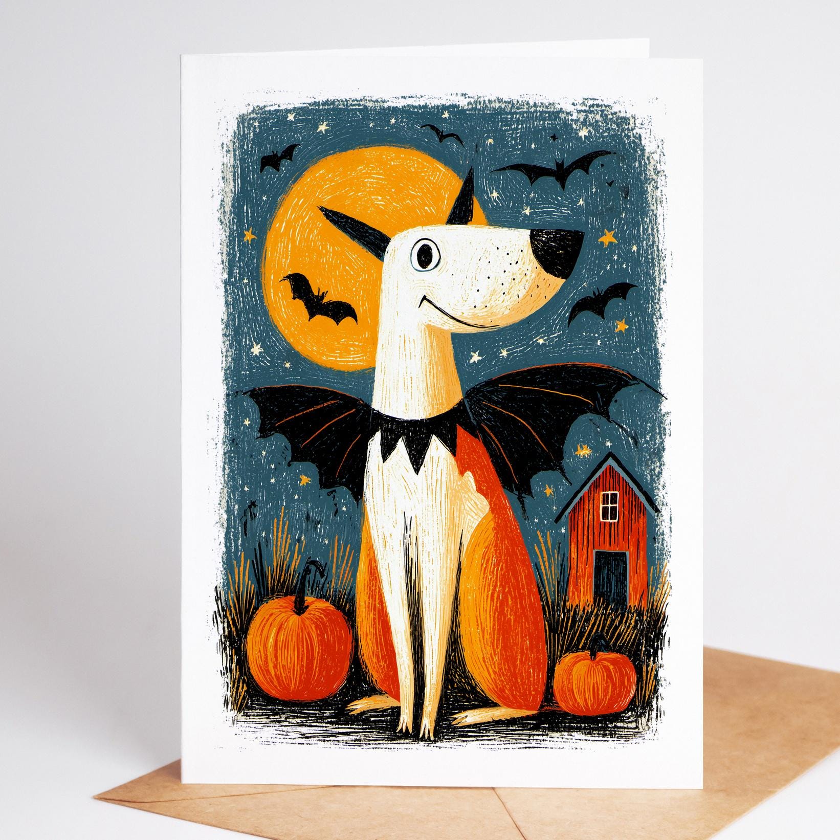 Dog folk-art greeting card, blank inside
