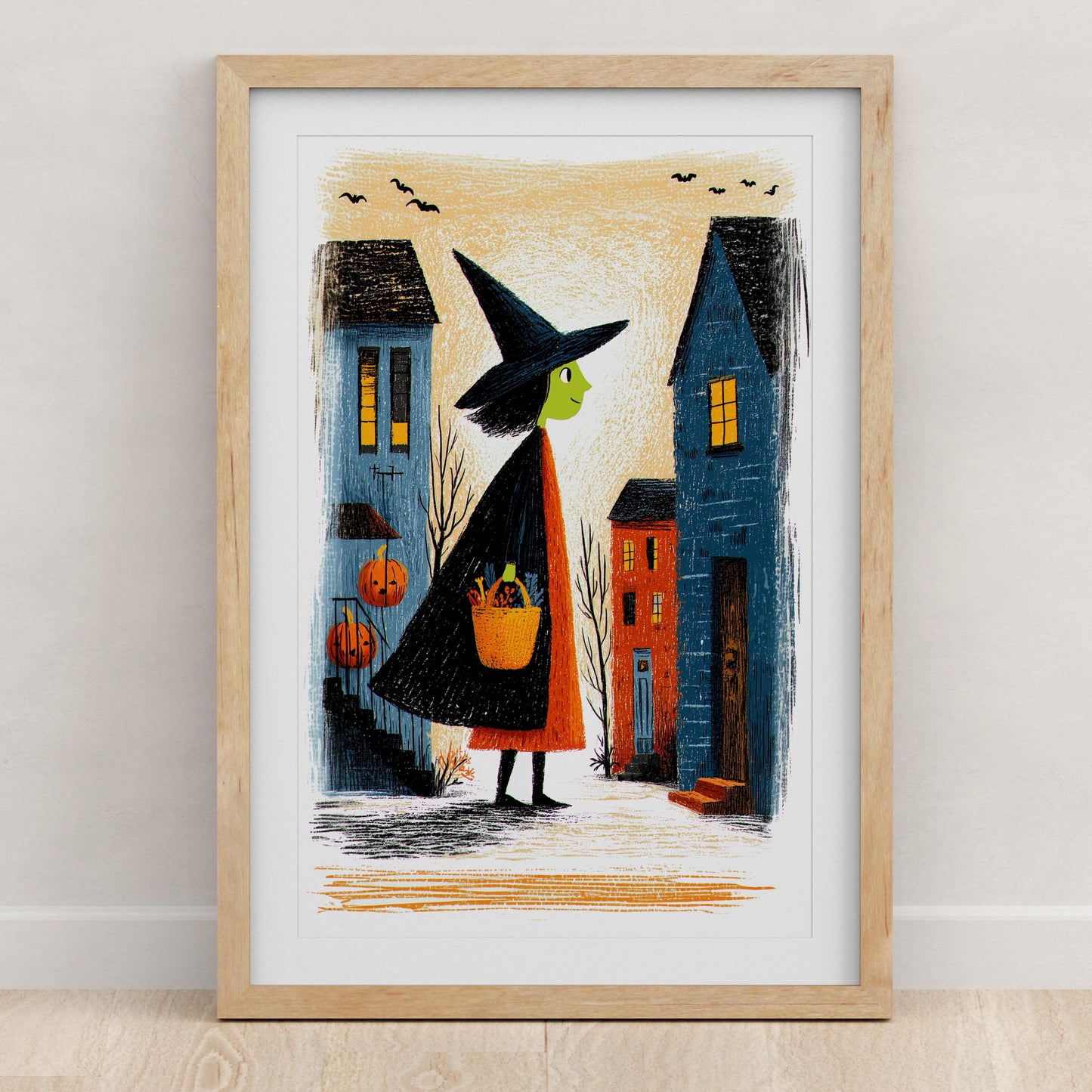 Vintage folk-art art print, blank inside