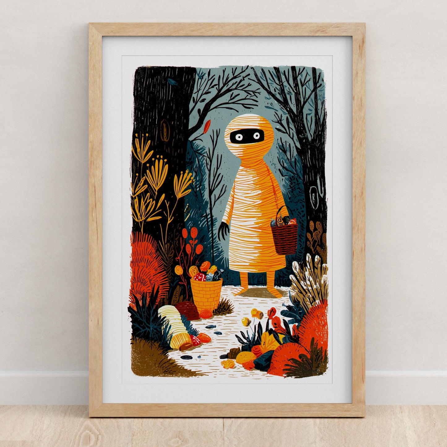 Vintage folk-art art print, blank inside