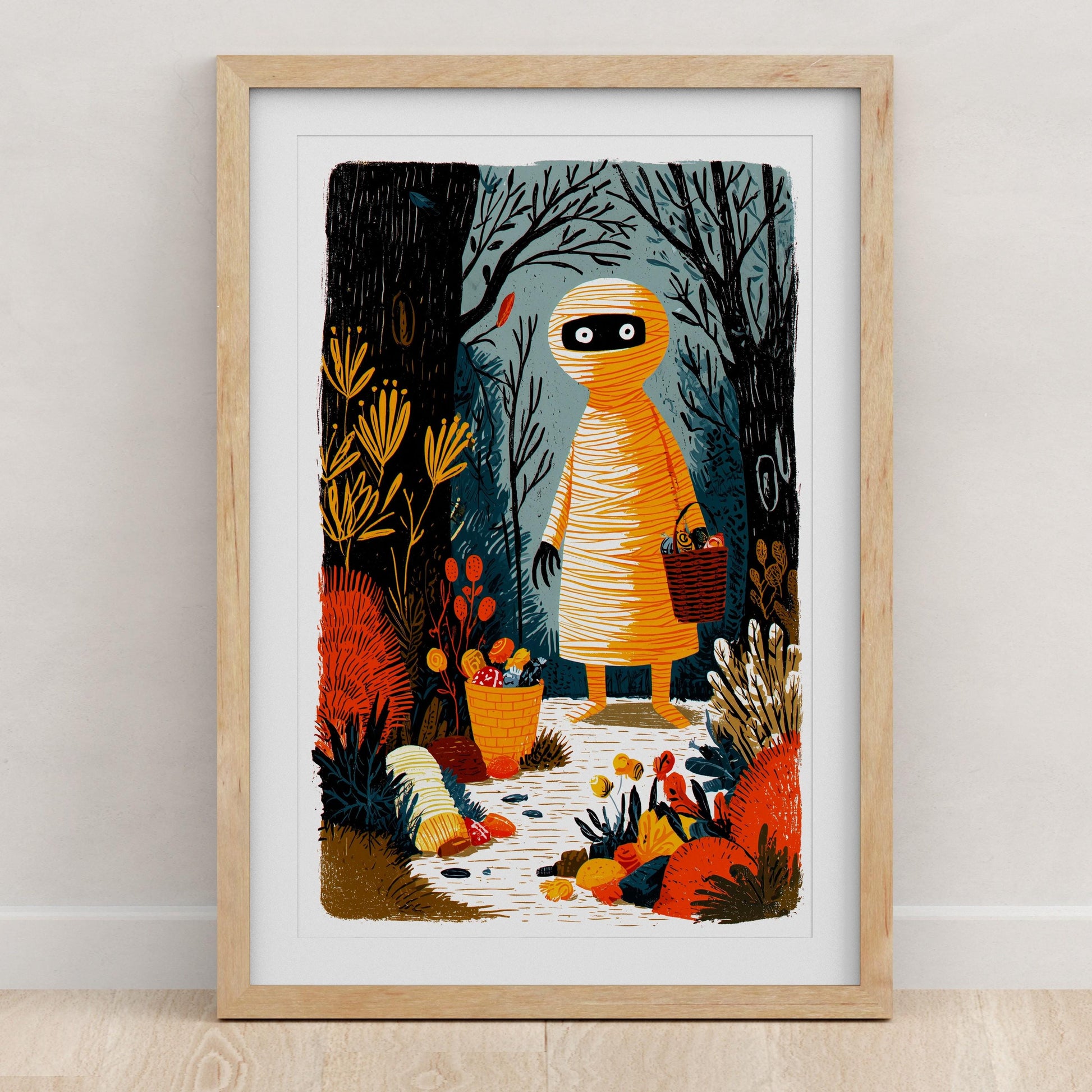 Vintage folk-art art print, blank inside