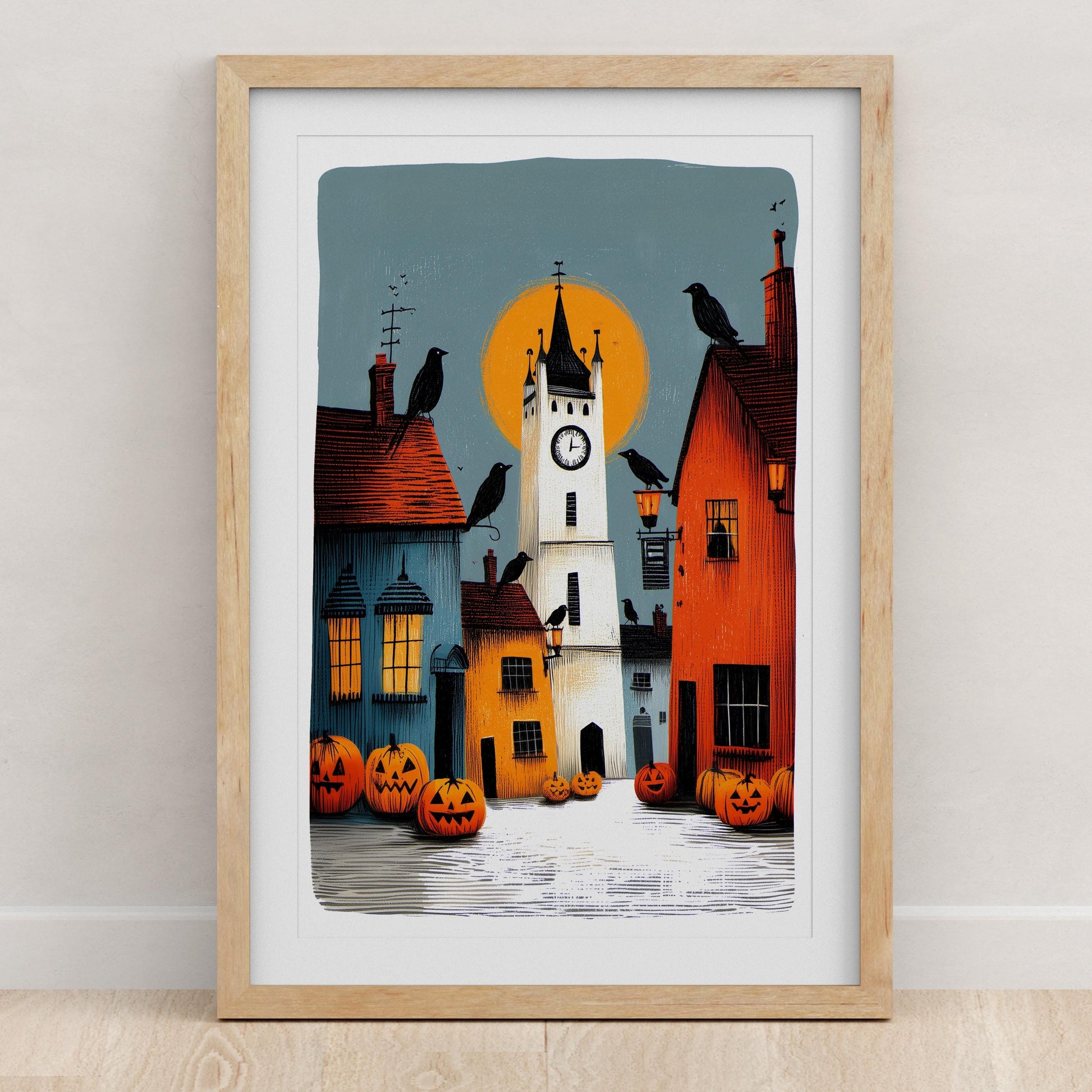Haunted Village folk-art art print, blank inside