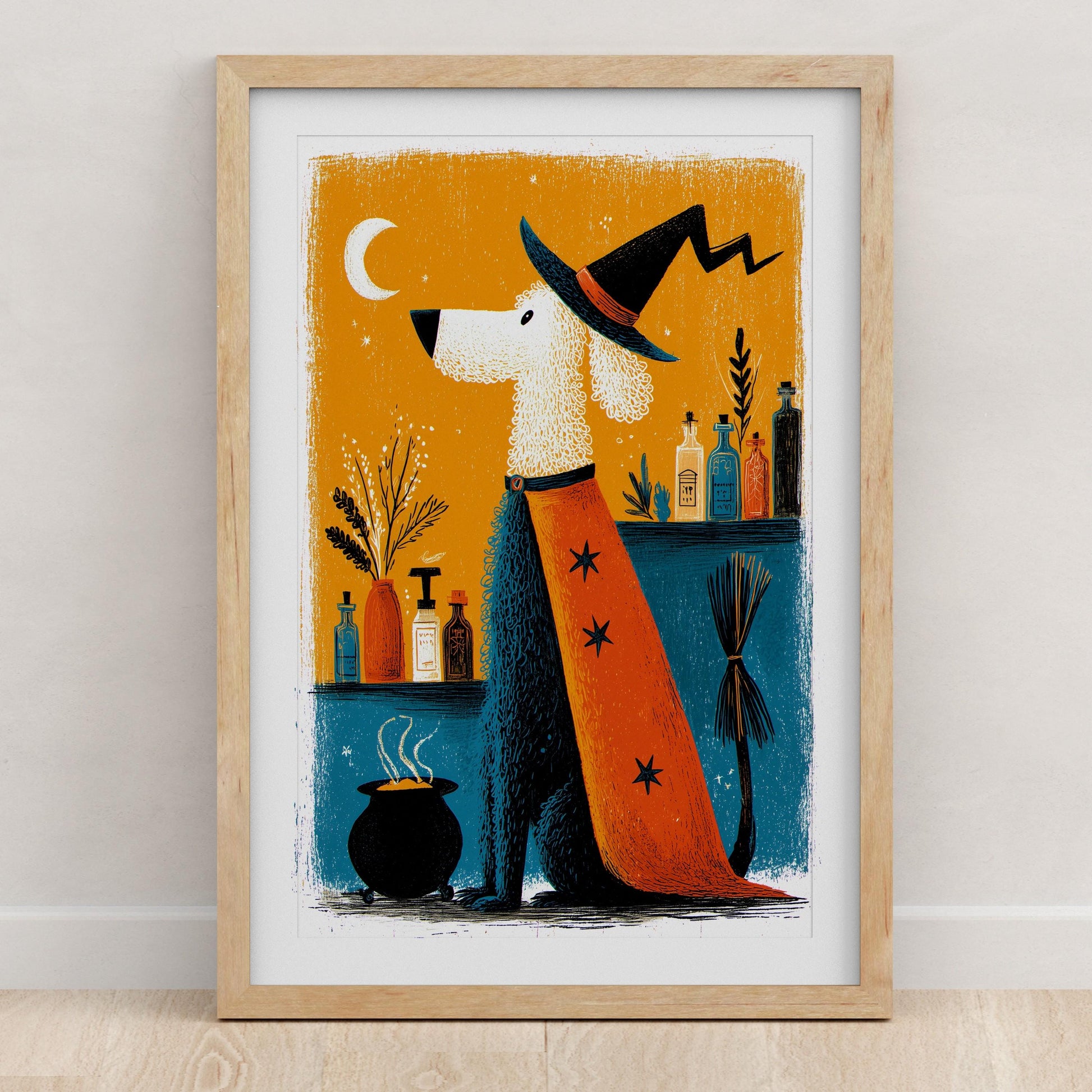 Dog folk-art art print, blank inside