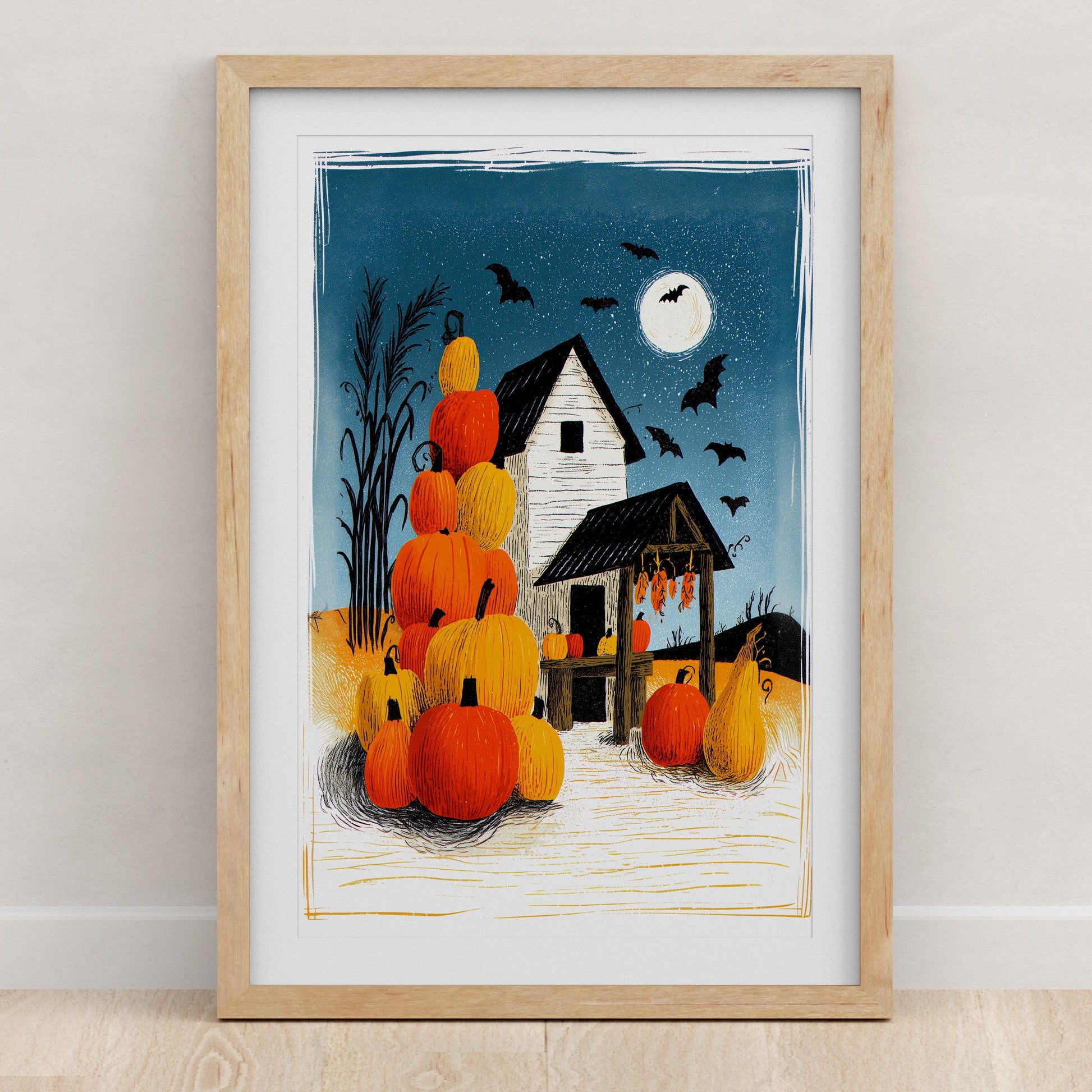 Pumpkin Patch folk-art art print, blank inside