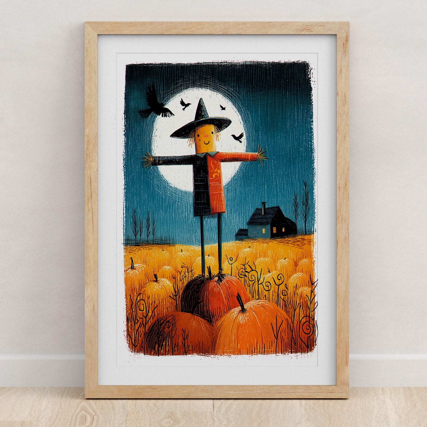 Pumpkin Patch folk-art art print, blank inside